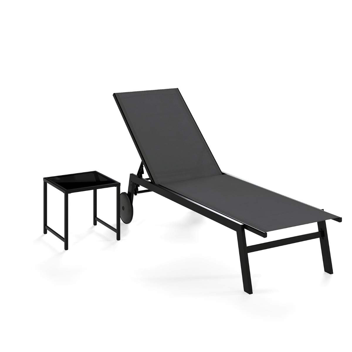 Justerbart udendørs loungestolsæt med bord – grå