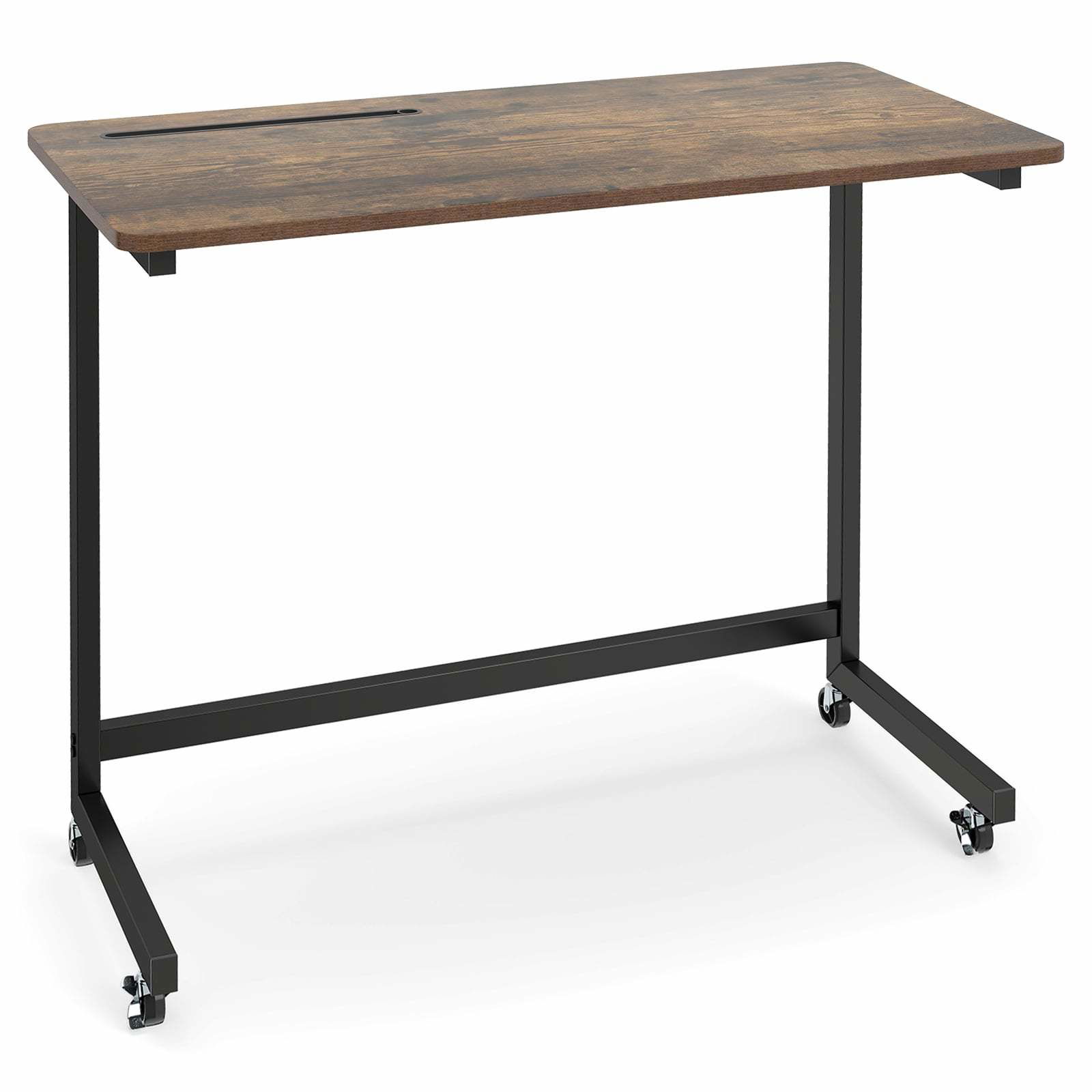 Mobilt C-formet laptopbord, rustikt brunt, letrullende hjul