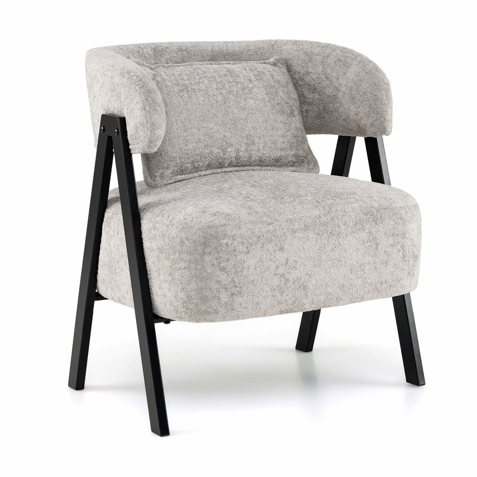 Grå loungestol med kunstpels og lændepude