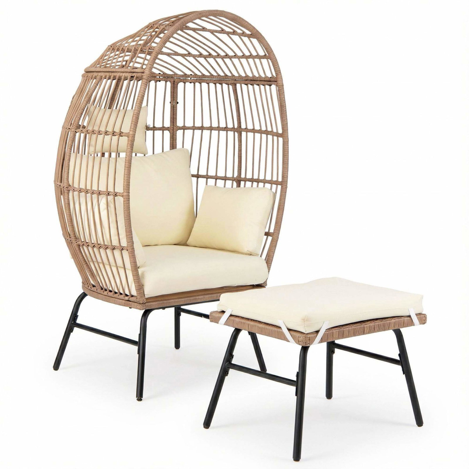 Rotting Äggfåtölj med Fotpall – Vadderad, Inomhus/Utomhus | Hem & Hobby | Pryloteket