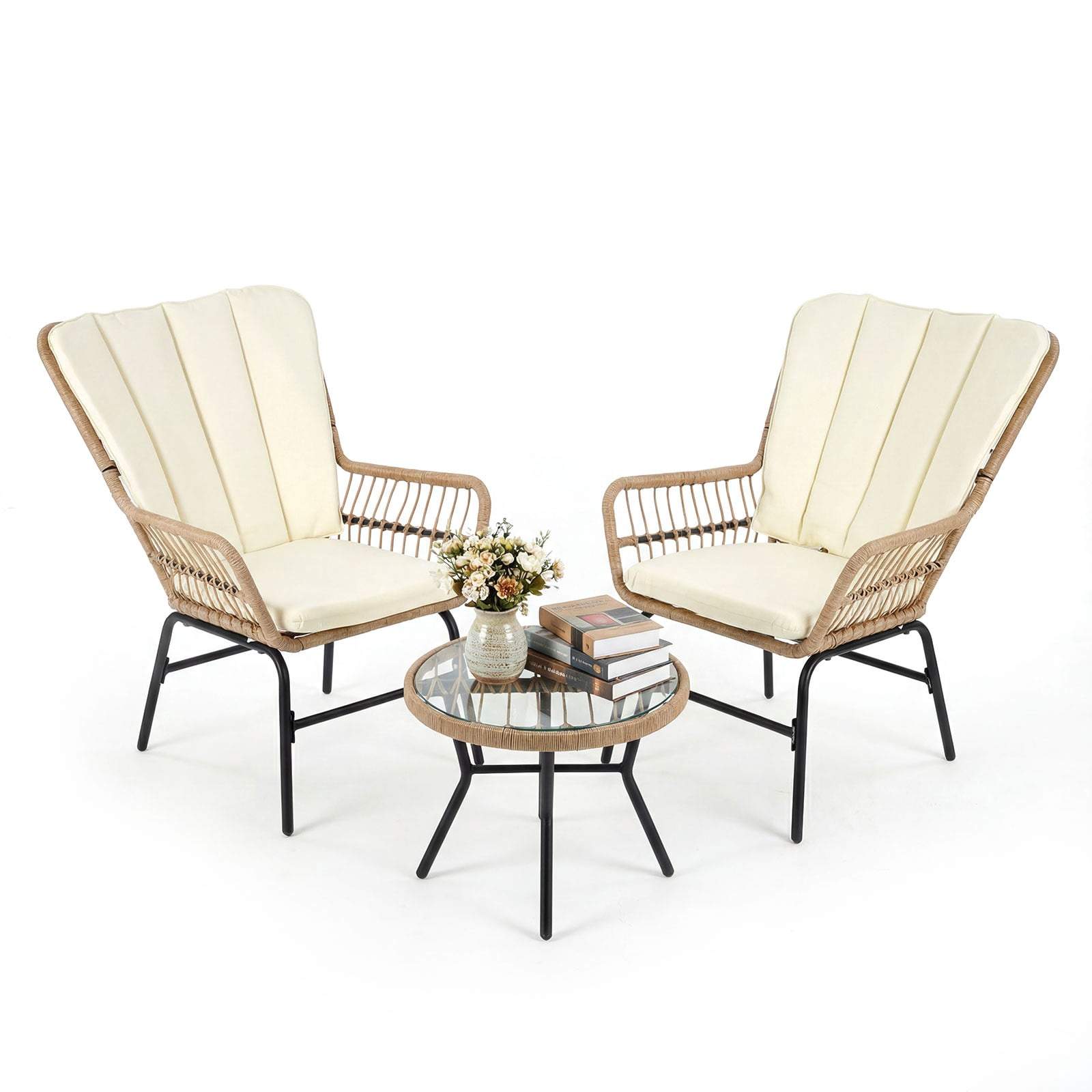 3-delat bistroset i PE-rotting med kuddar och glasbord | Hem & Hobby | Pryloteket