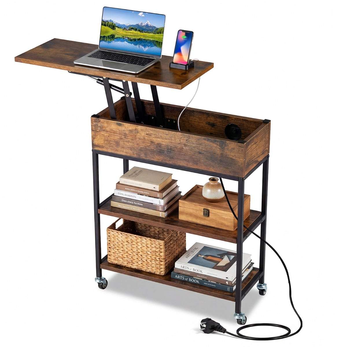 Løftbart sidebord med ladestation og opbevaring