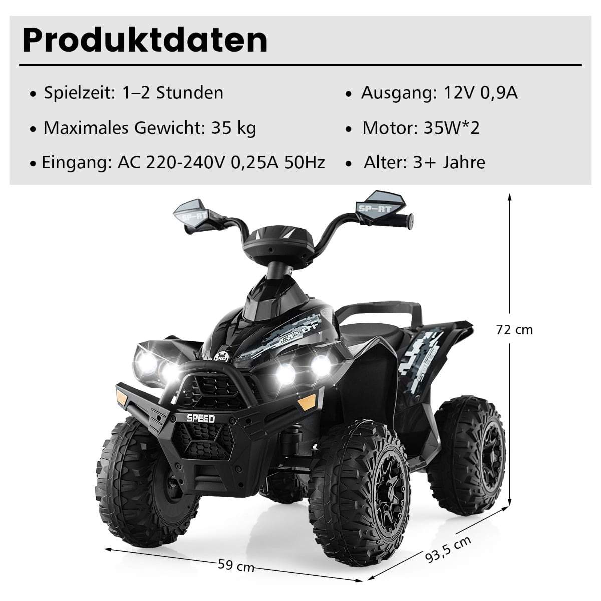 12V Børne El-ATV med Musik, LED-lys og Softstart