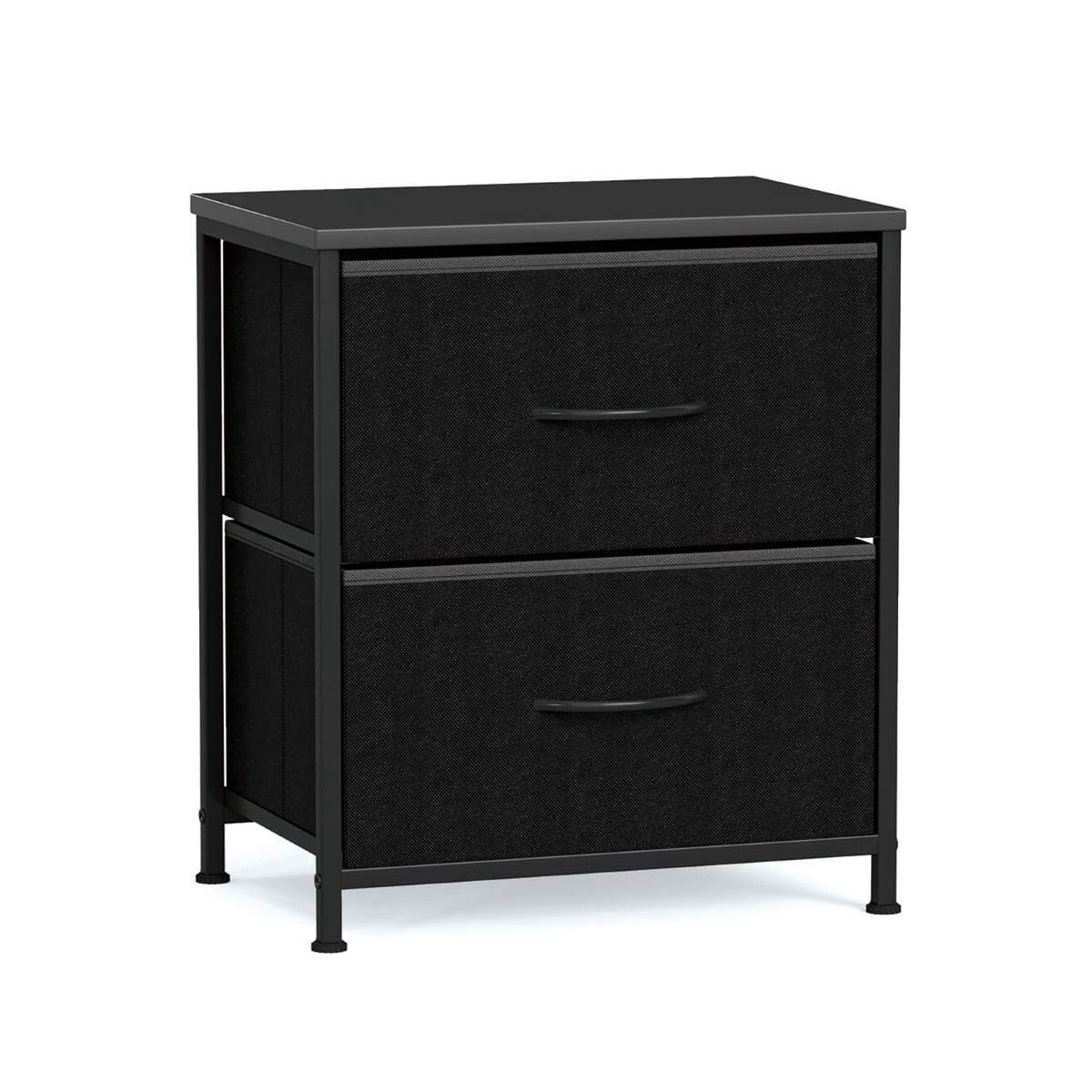 Sort natbordsæt med 2 stofskuffer og metalramme