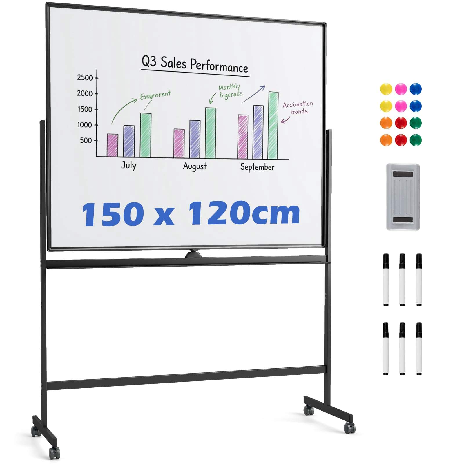 Mobil dubbelsidig magnetisk whiteboardtavla med justerbart stativ | Hem & Hobby | Pryloteket