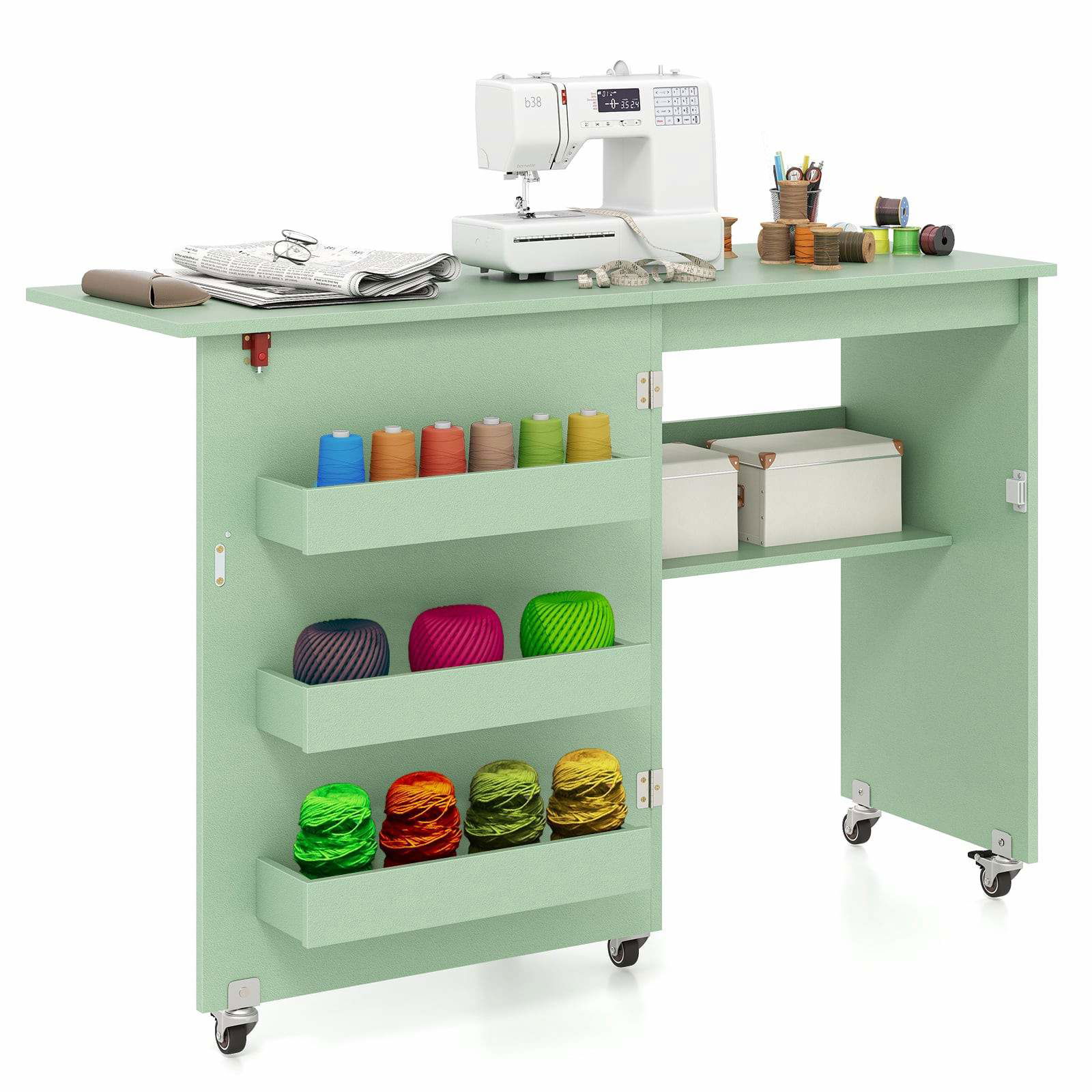 Sammenklappeligt sybord med opbevaring – Grøn, 118,5 x 40 x 79,5 cm