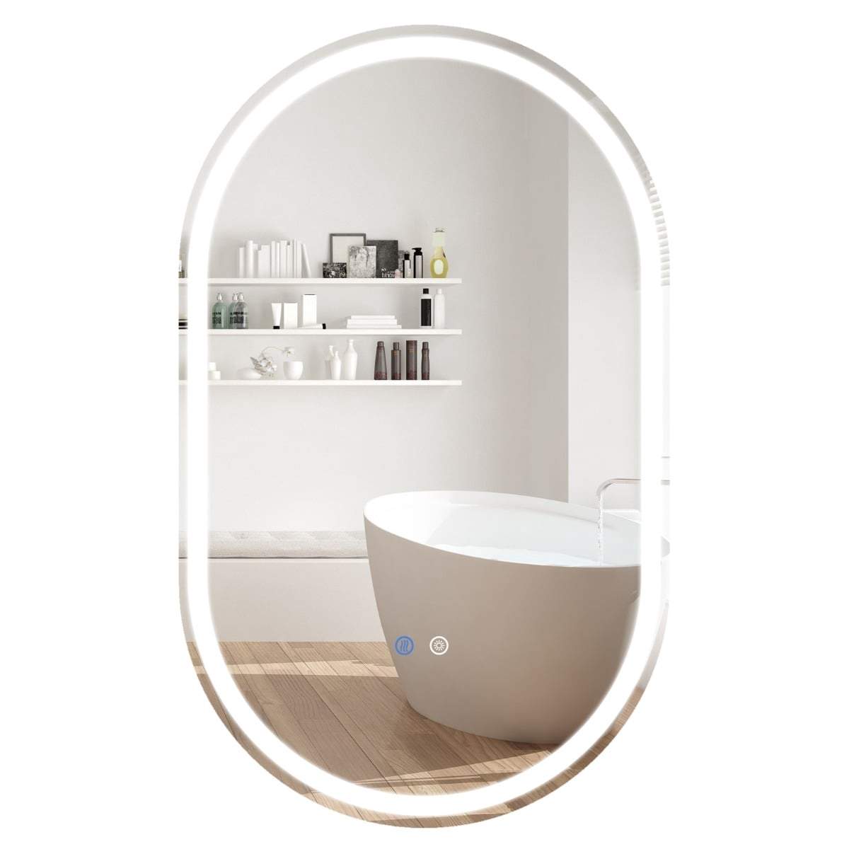 LED badeværelsesspejl med antidug, justerbar belysning