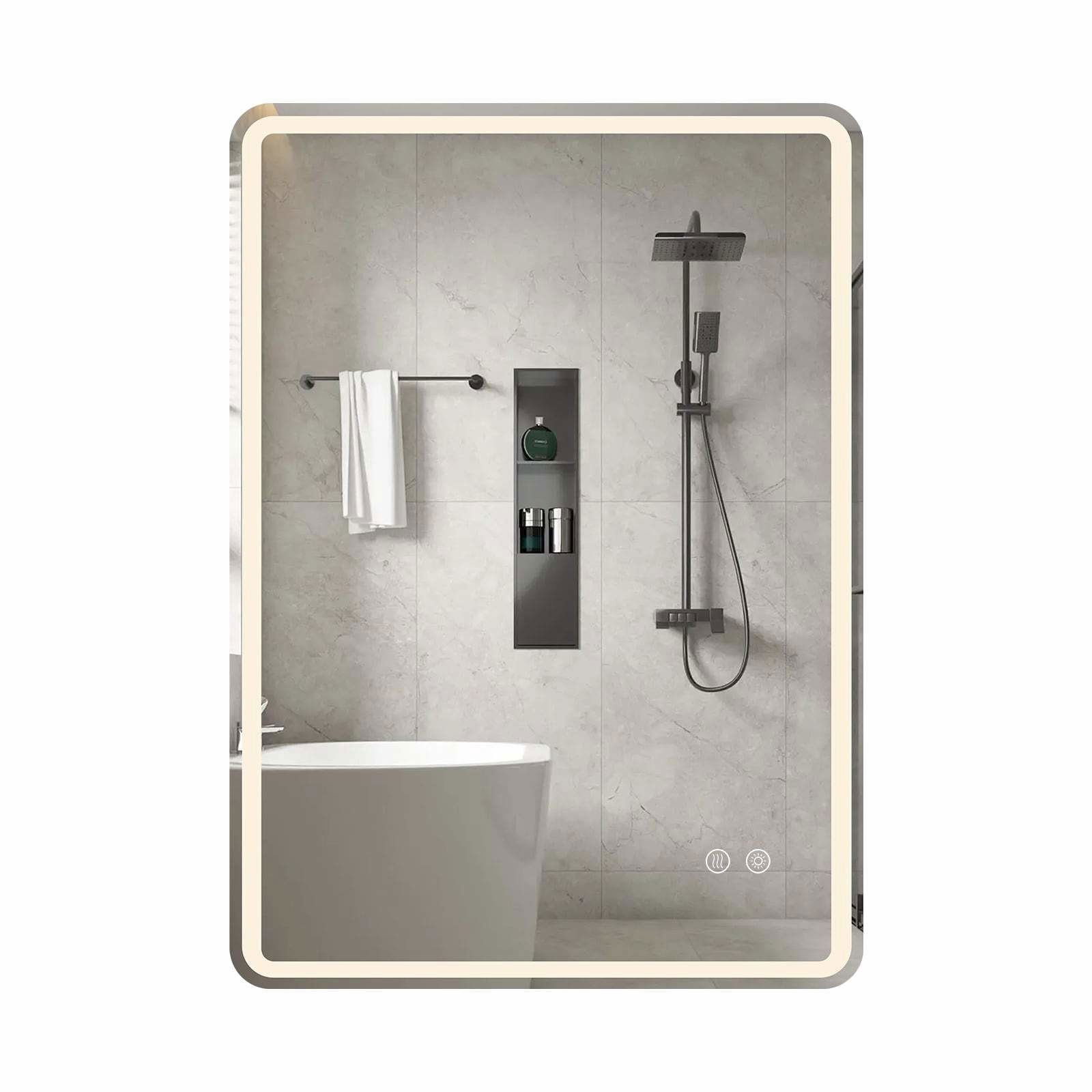 LED badeværelsesspejl, dugfri, dæmpbar, 80x60 cm