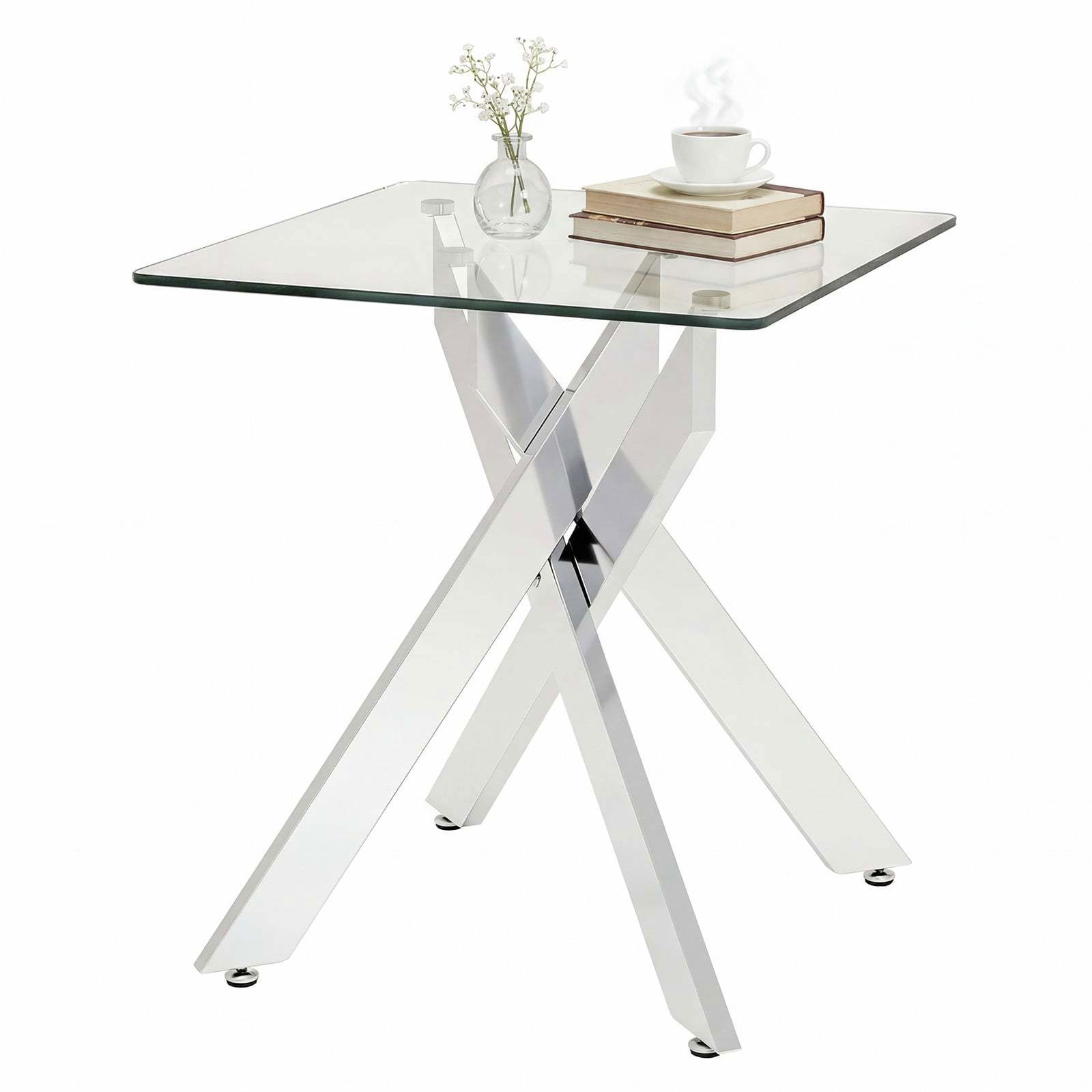 Firkantet sidebord i glas – hærdet glas og metalramme