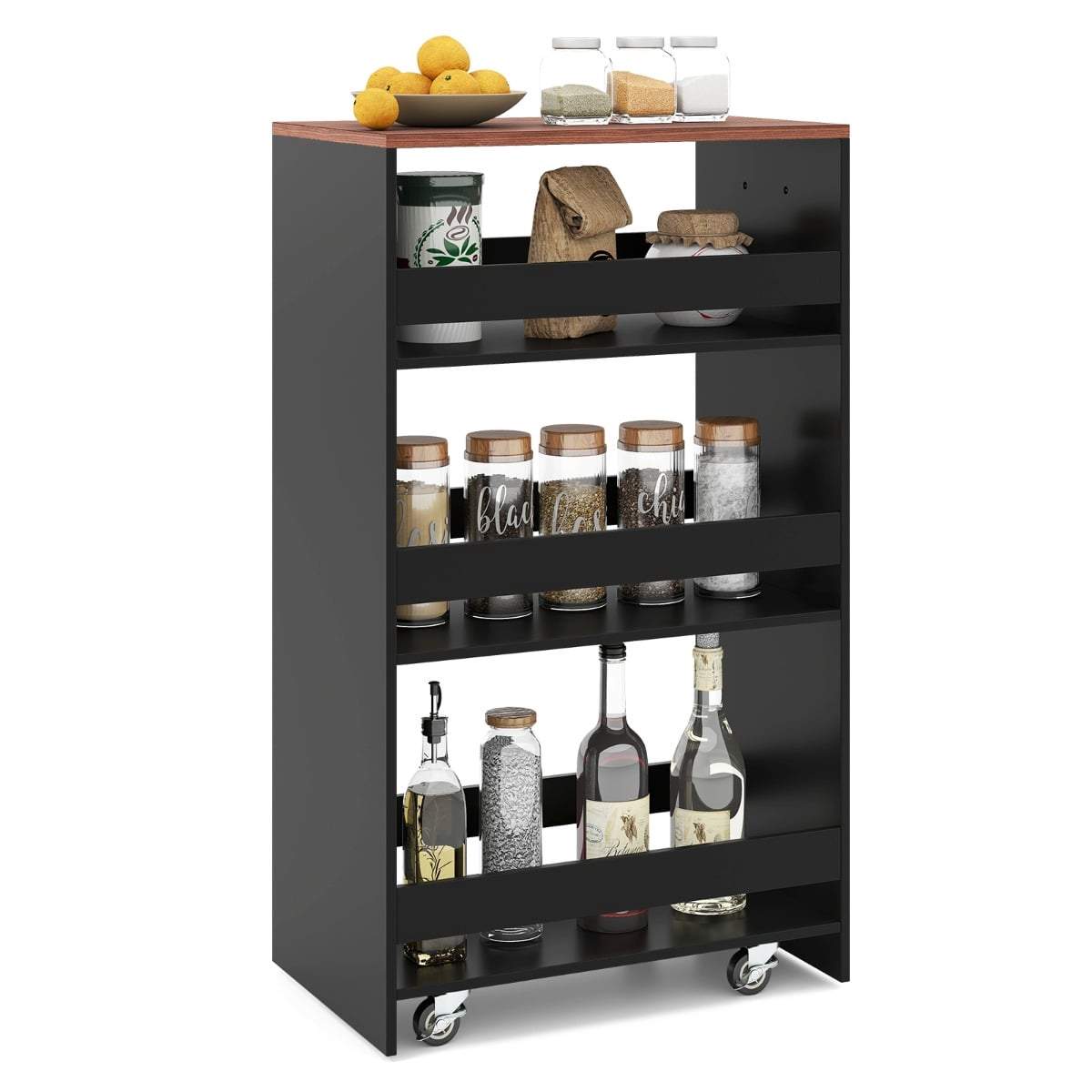 Slank 4-lags rullende køkkenvogn – Sort & Vintage