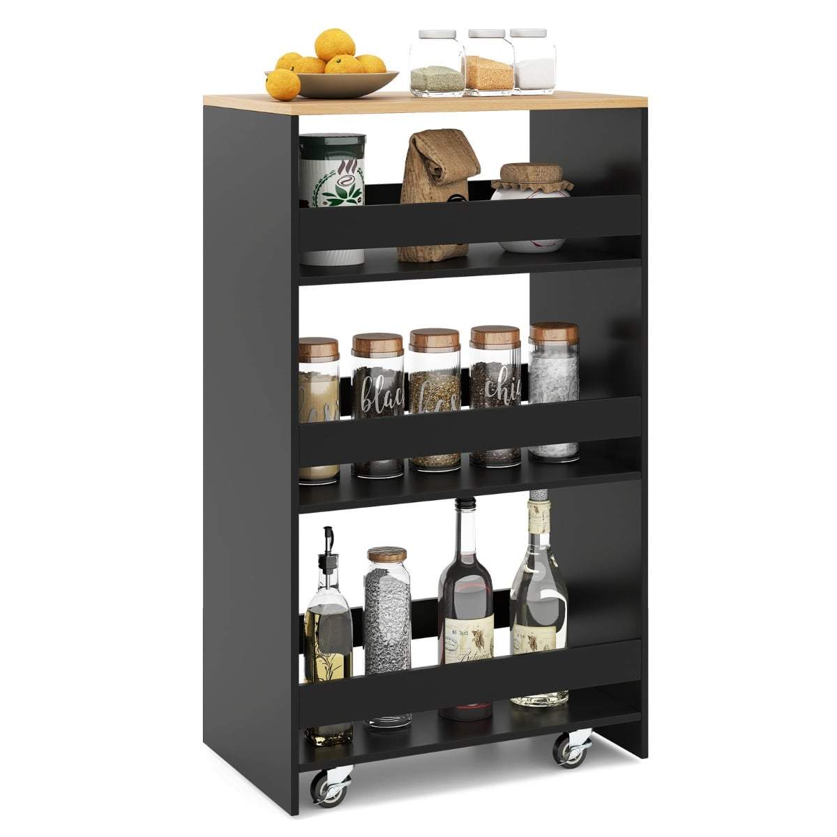 Slank 4-lags rullevogn med håndtag – sort, 30 cm bred