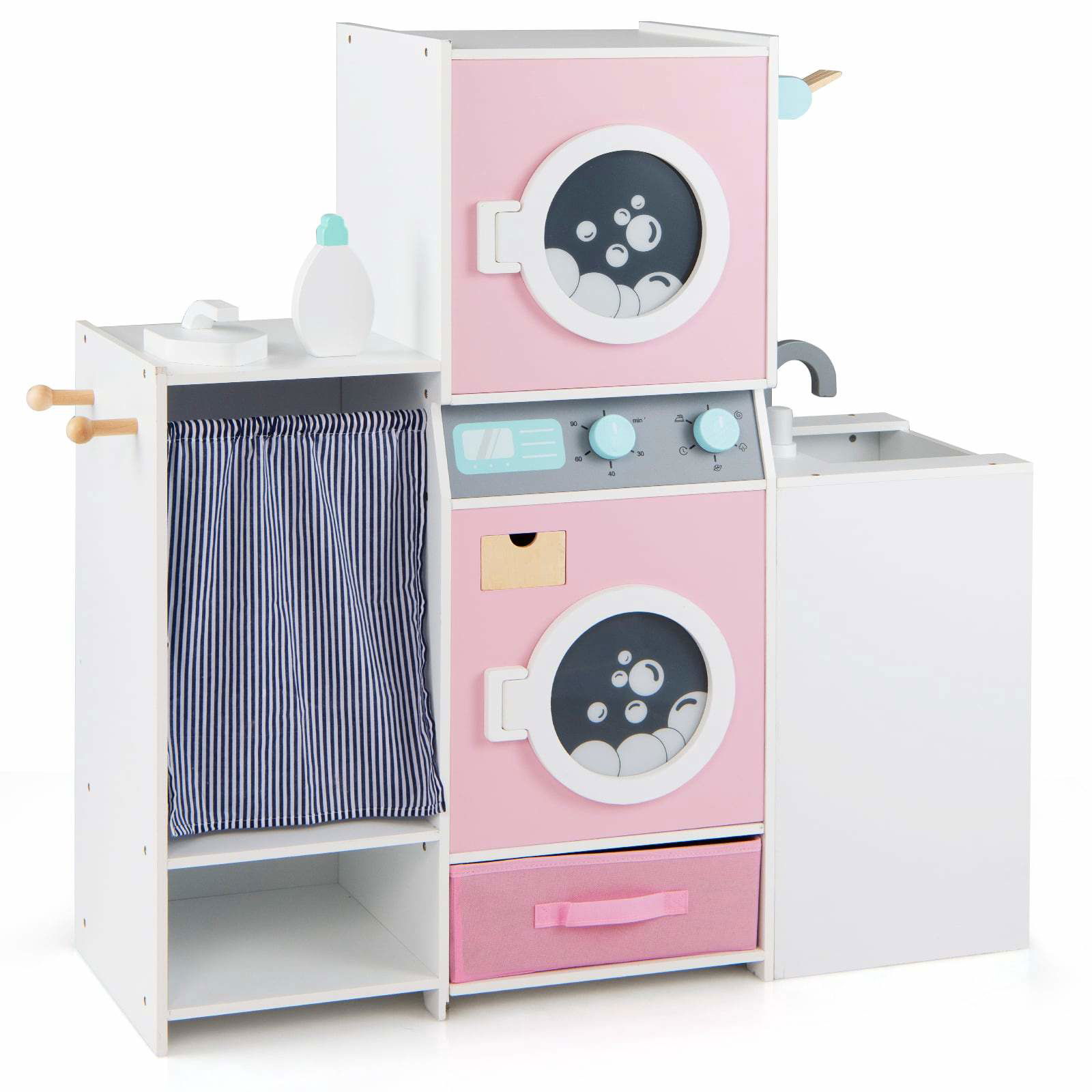 Trælegesæt til børnetøj – vaskemaskine, strygejern, opbevaring