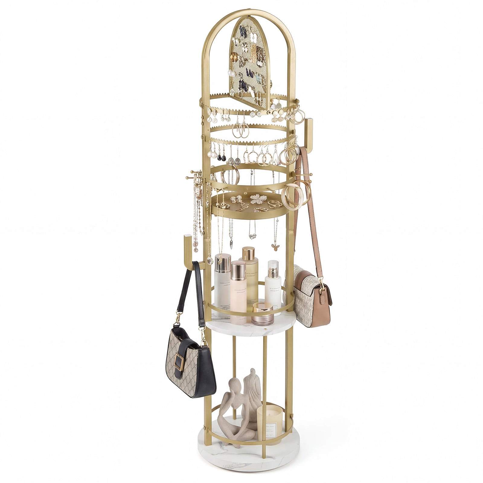 360 roterande smyckesställ – guld & vit, platsbesparande organizer | Hem & Hobby | Pryloteket