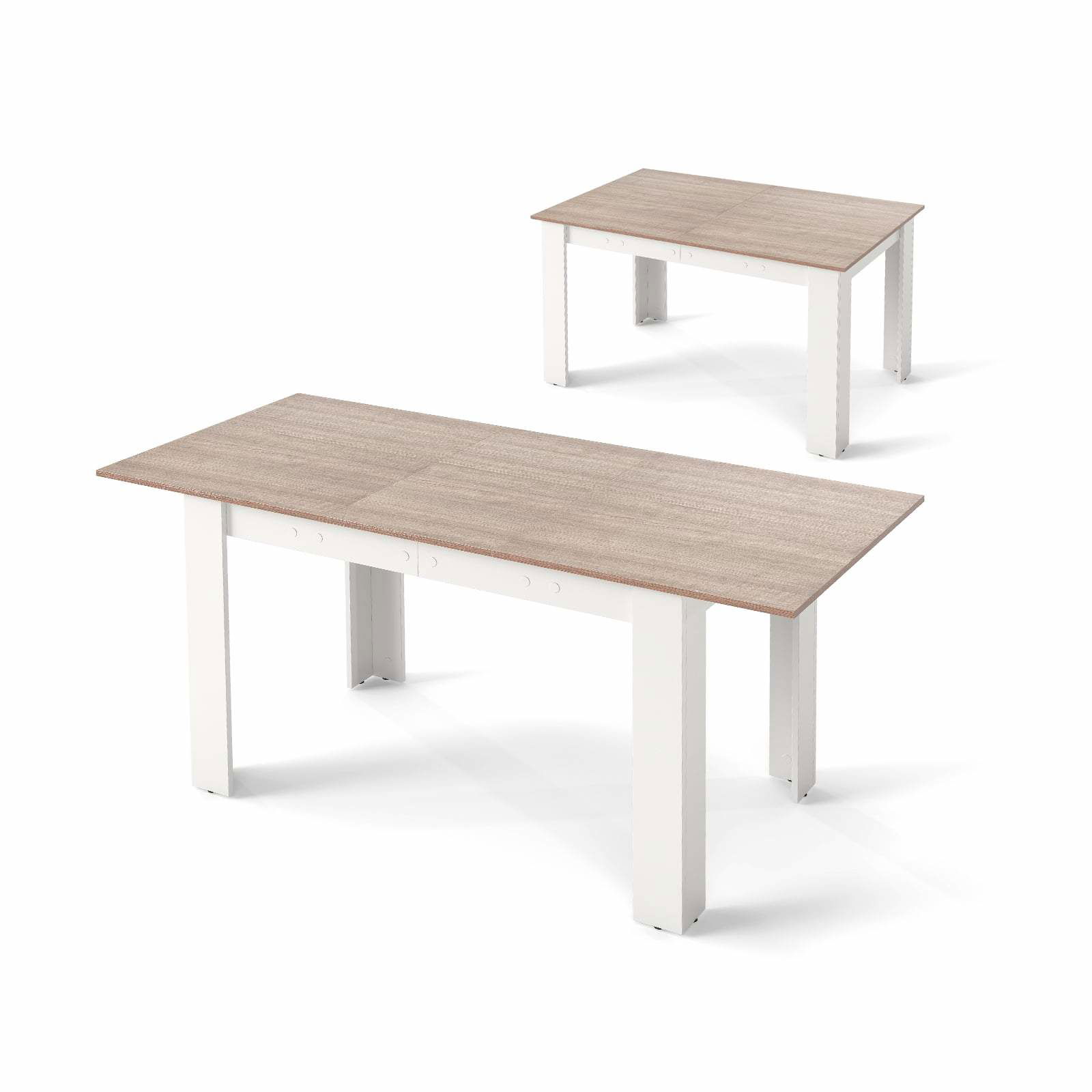 Udtrækkeligt spisebord, justerbar bordplade og L-formede ben