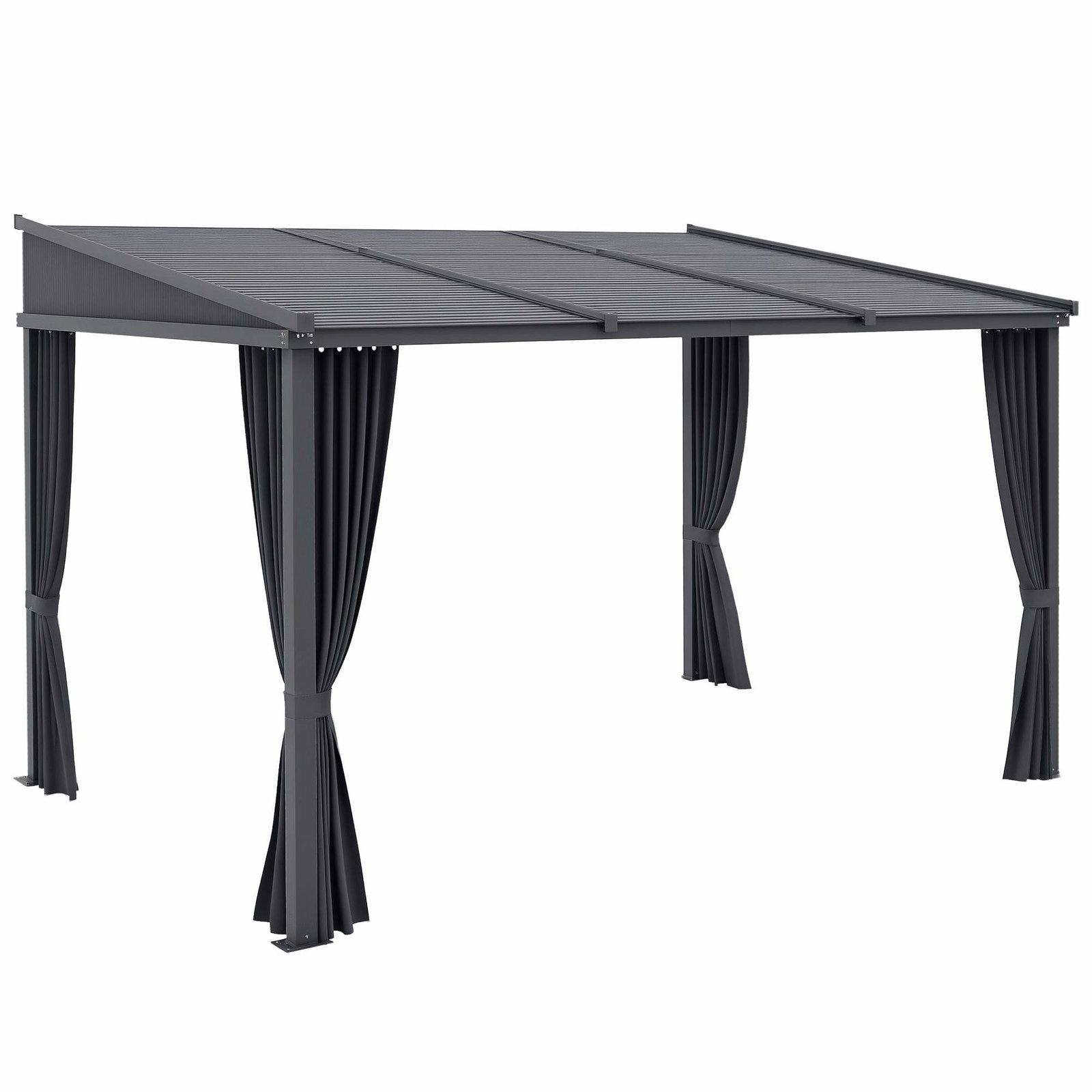 Pergola med skydetag og gardiner, mørkegrå, 3,65m
