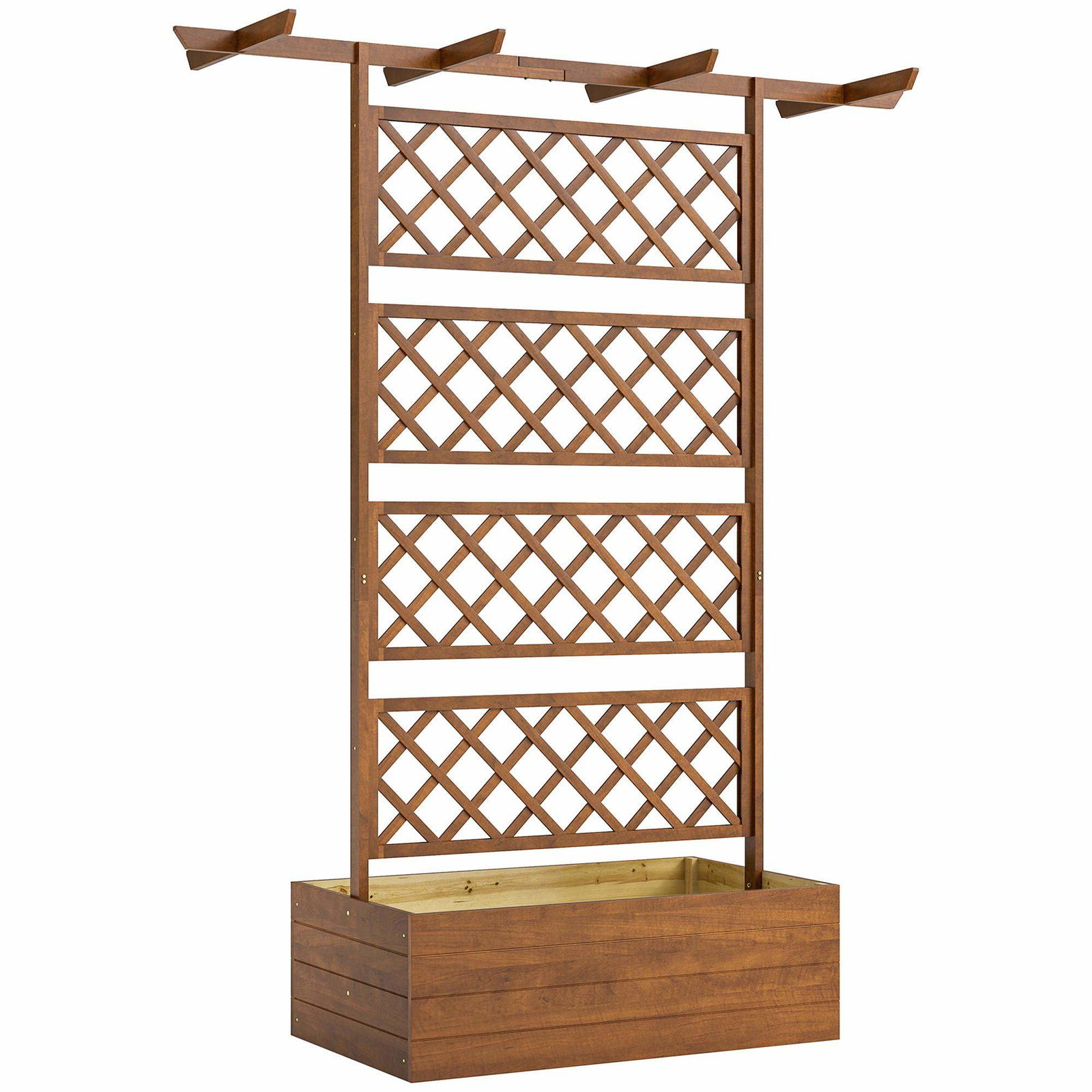 Træplantekasse med espalier og tag til klatreplanter