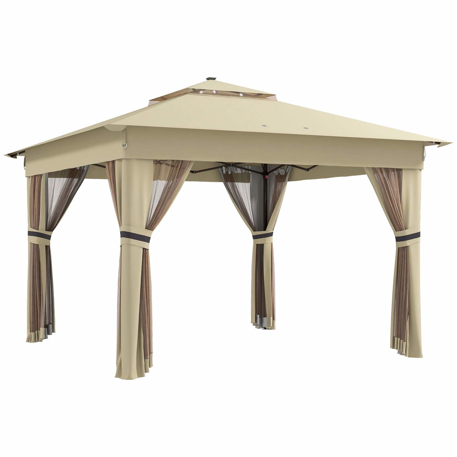 Pop-up pavillon 3,3x3,3m, solcelledrevet LED, myggenet