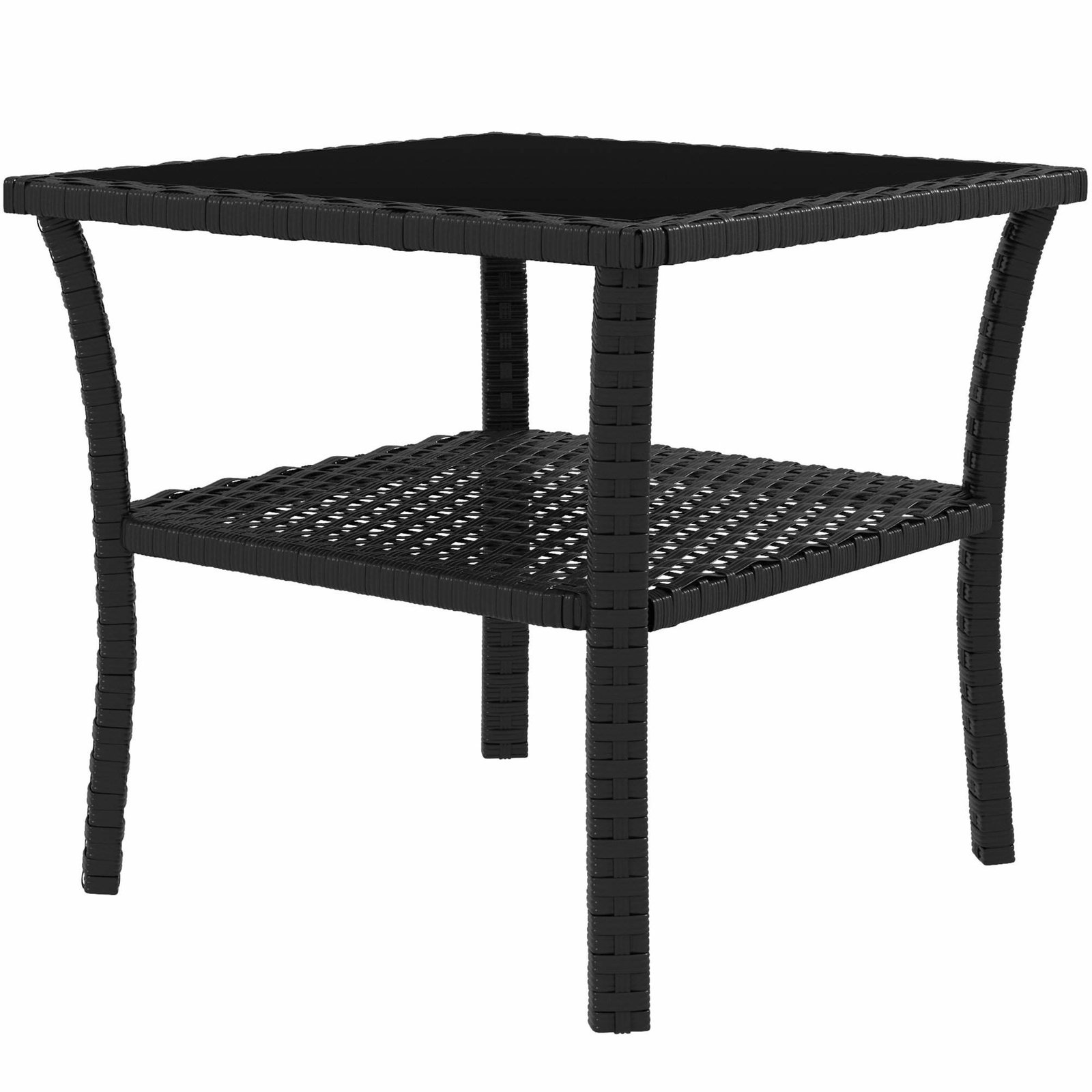 Udendørs rattanbord – firkantet, vejrbestandigt, glasplade