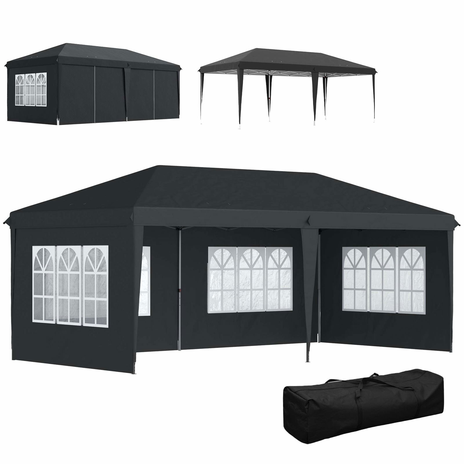 Vandtæt pop-up-pavillon, 3x6m, sort, UV-beskyttelse