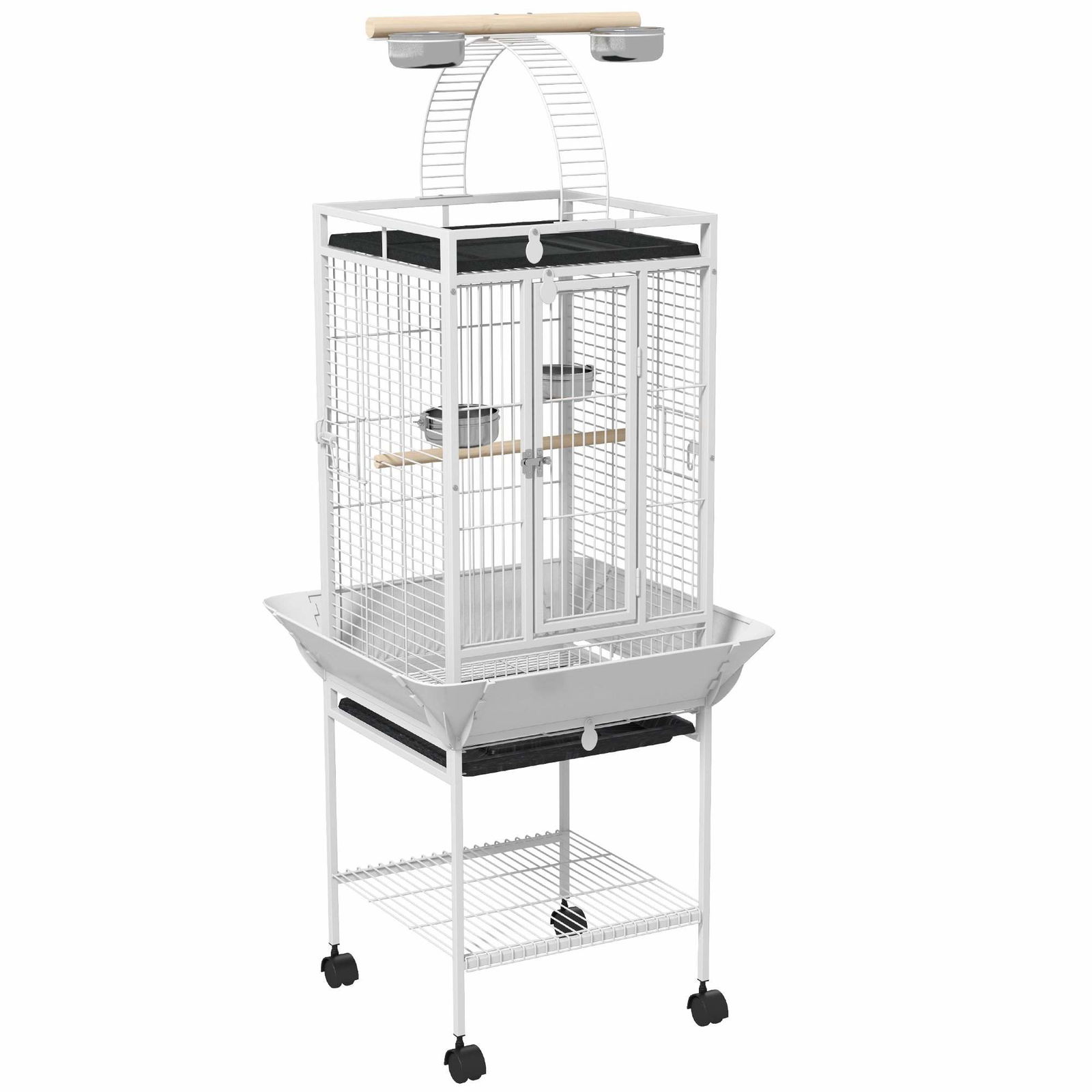 Papegojbur med sittpinnar och hjul, 62,5x62,5x156cm, Vit | Hem & Hobby | Pryloteket
