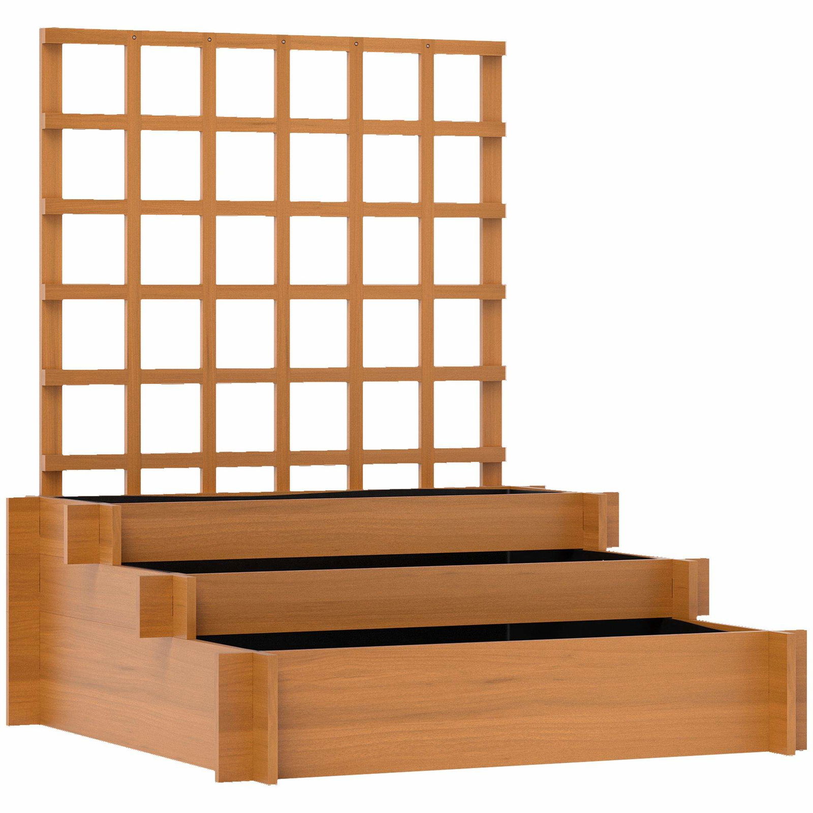 Højbed med espalier, 3-etagers plantekasse af grantræ