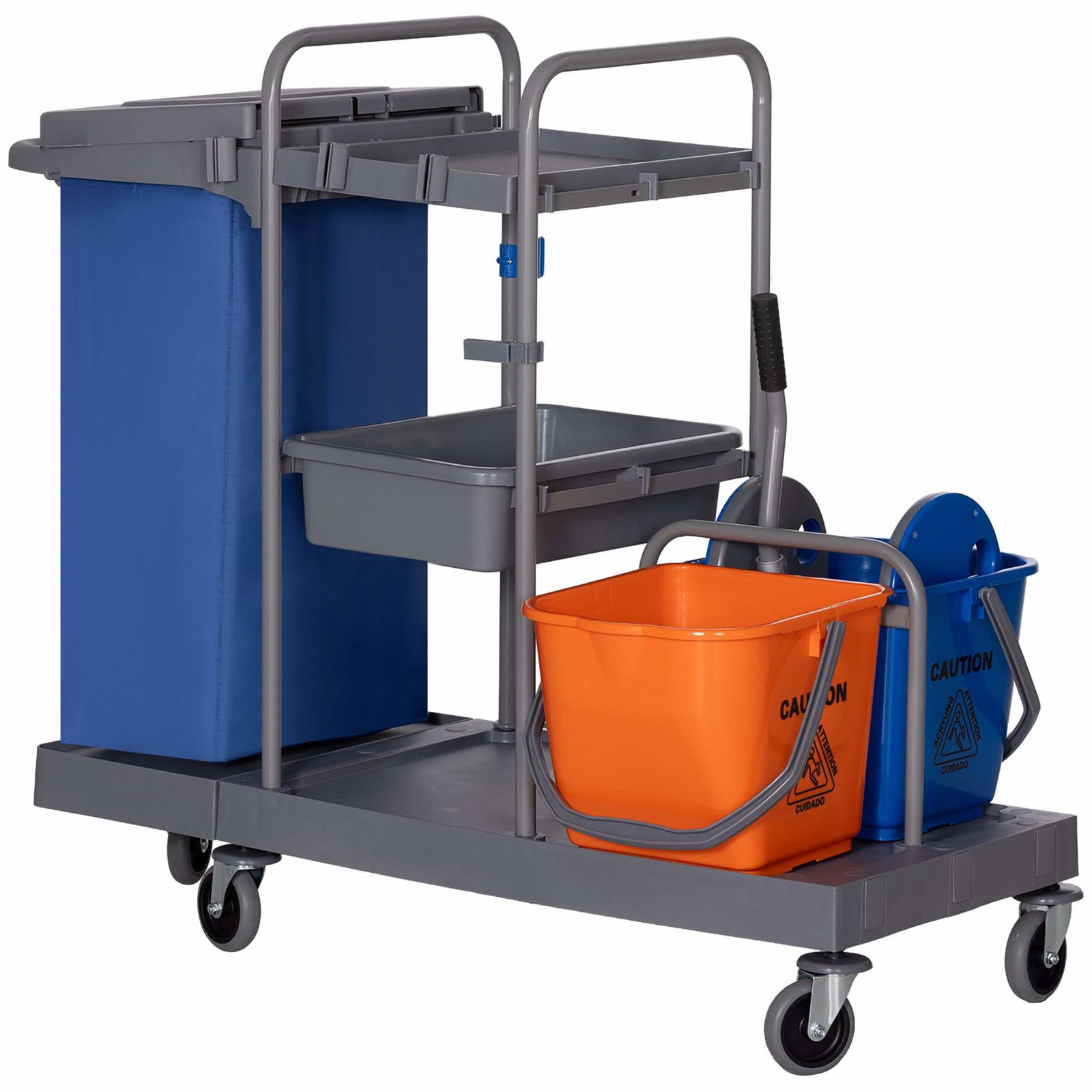 Rengøringsvogn med moppepresse, 3 niveauer, 2 x 18 liter spande