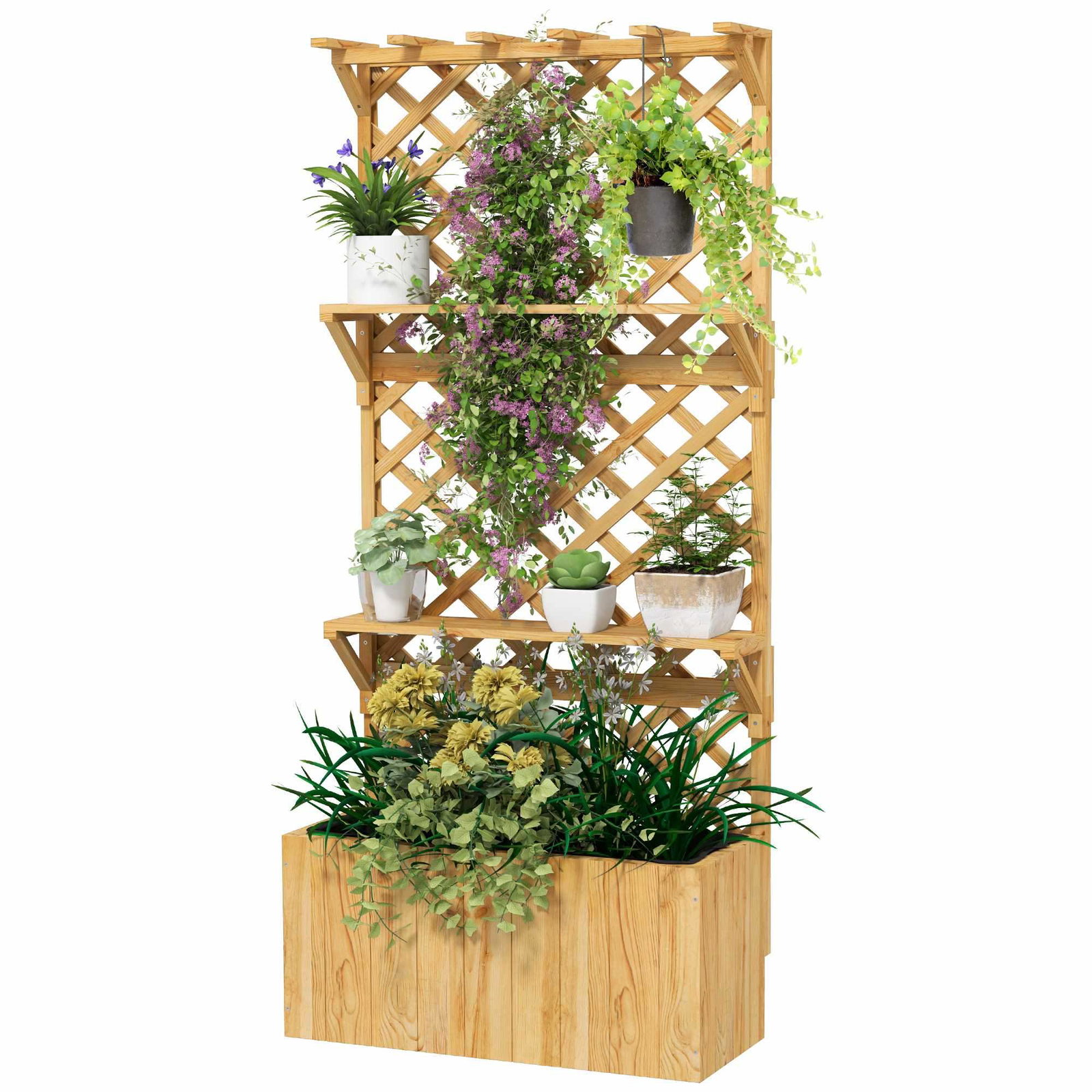 Lodret plantekasse med espalier, hylder og dræning, 76x33x177 cm