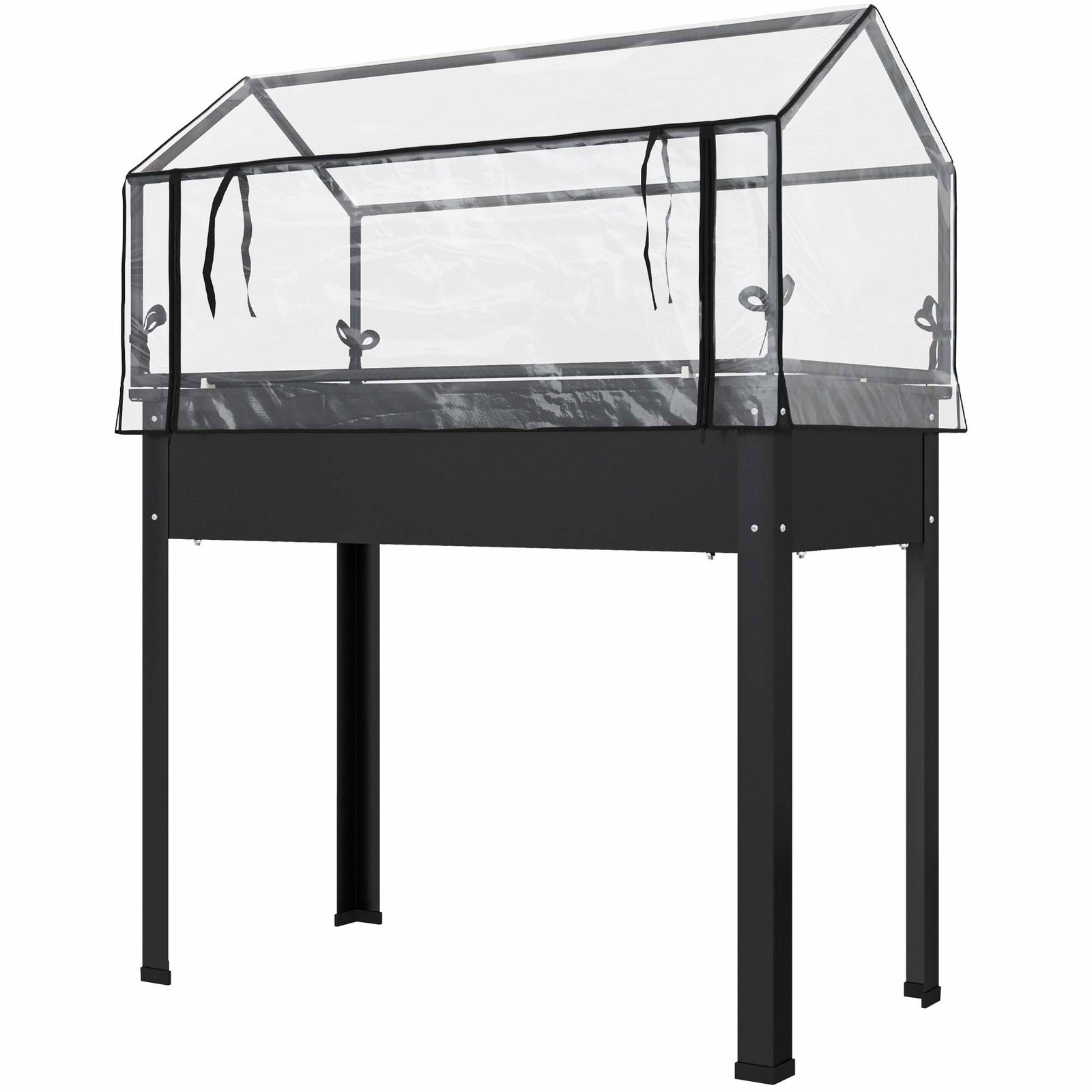 Højbed med drivhusoverdækning, sort, 100x48x124 cm