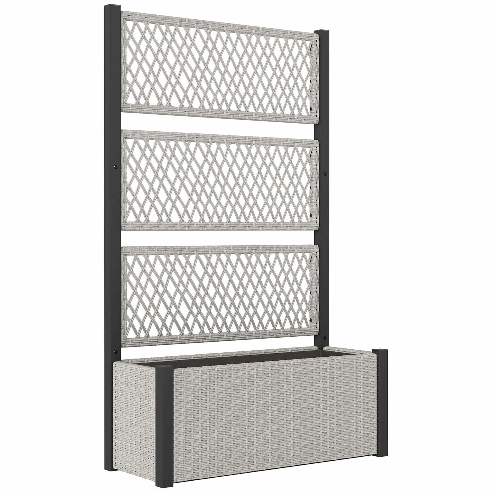 Rattan plantekasse med espalier, 90x35x148cm, grå