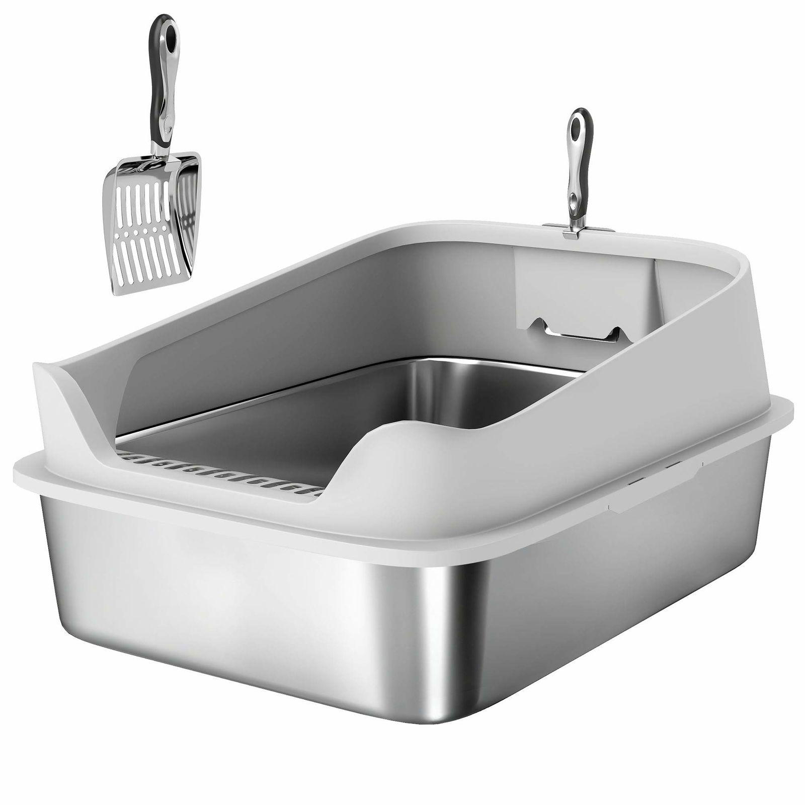 Kattlåda i rostfritt stål – stor, lätt att rengöra, grå | Hem & Hobby | Pryloteket