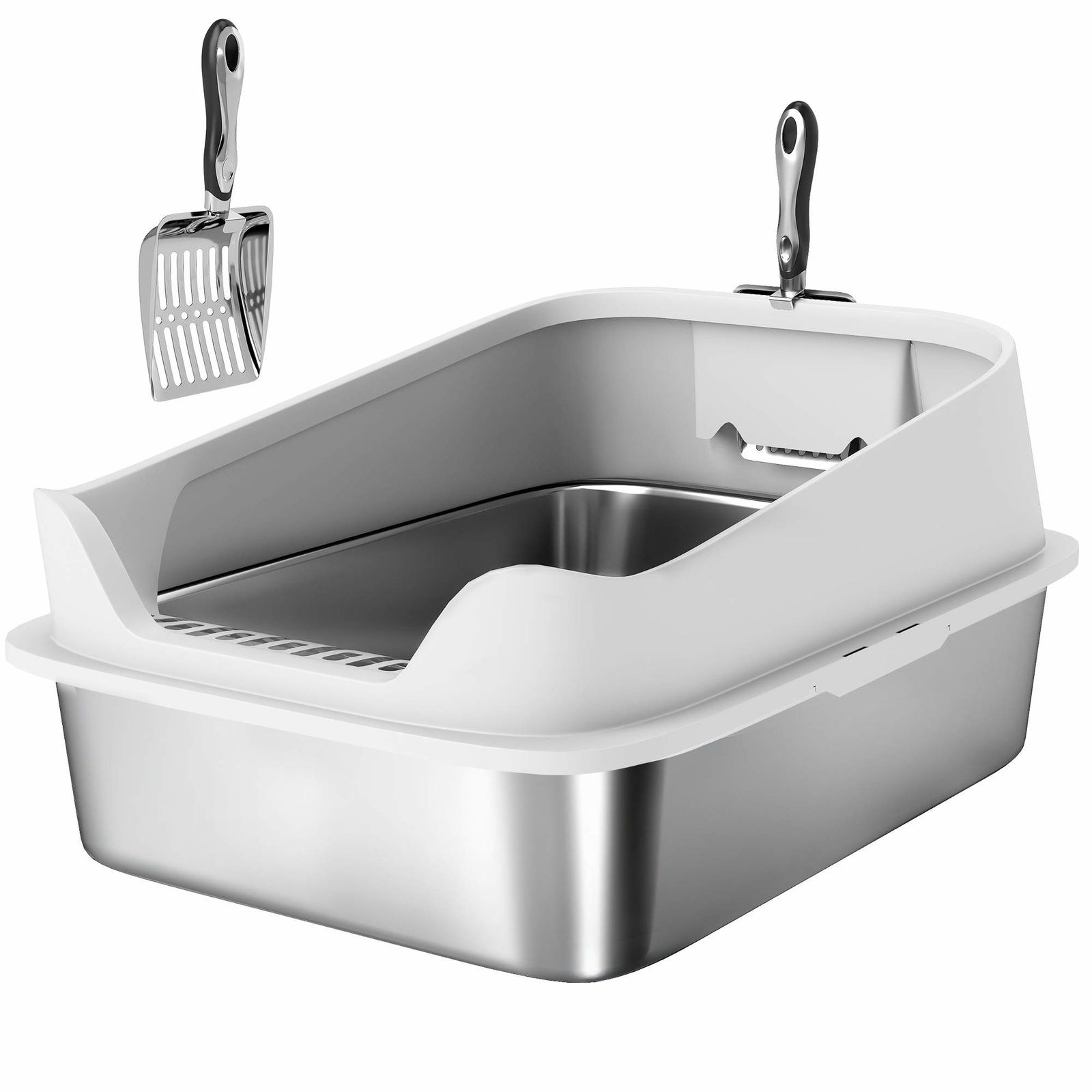 Kattebakke i rustfrit stål, høje sider, XL-størrelse