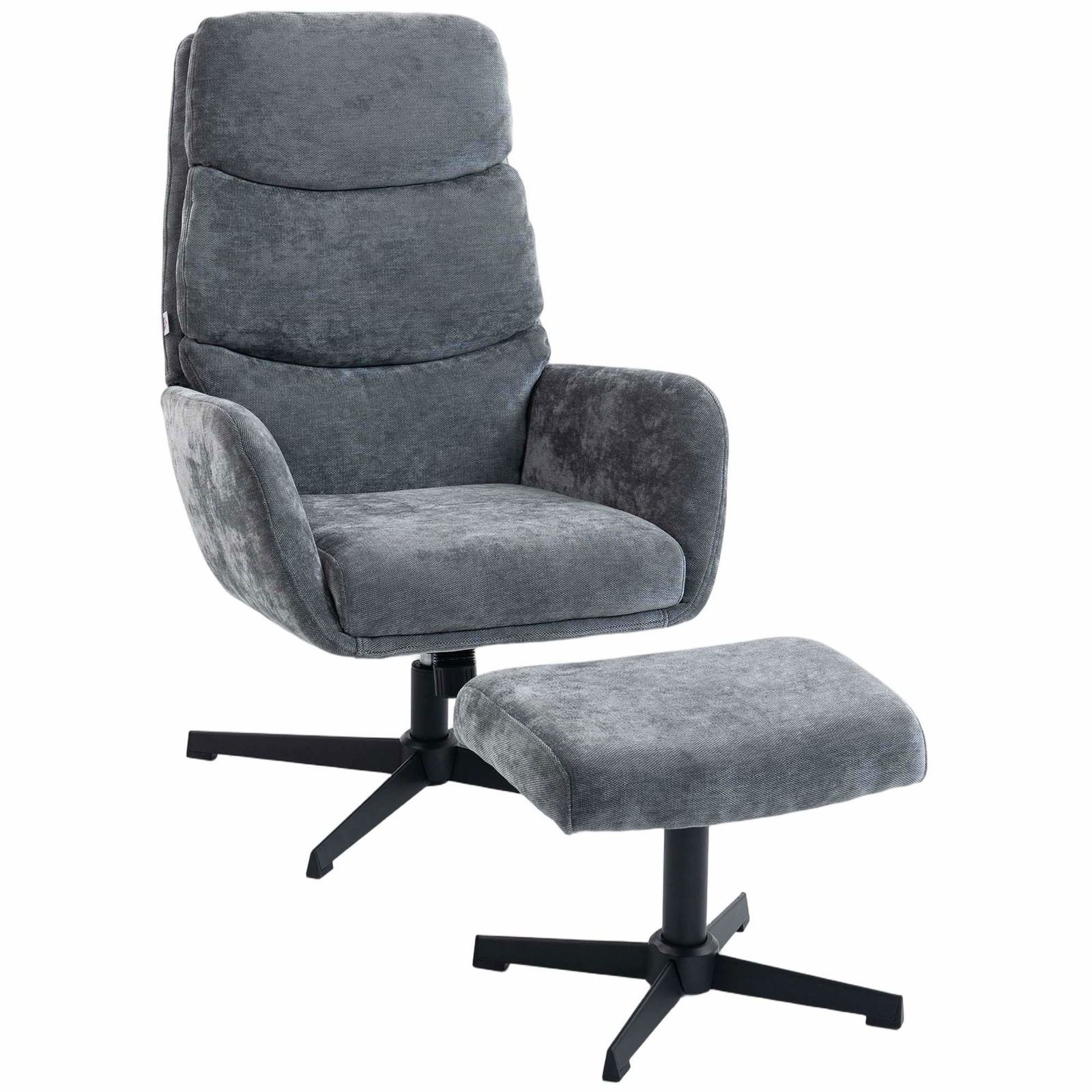 Grå loungestol med fodskammel – høj ryg, åndbart stof