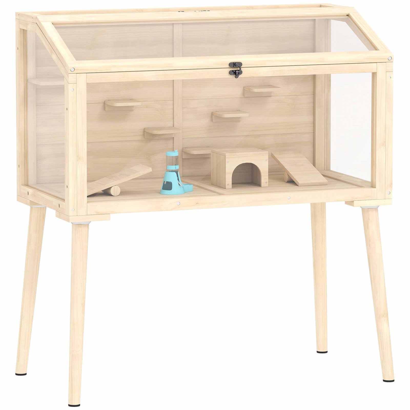 Hamsterbur med tilbehør – store, klare paneler, træ