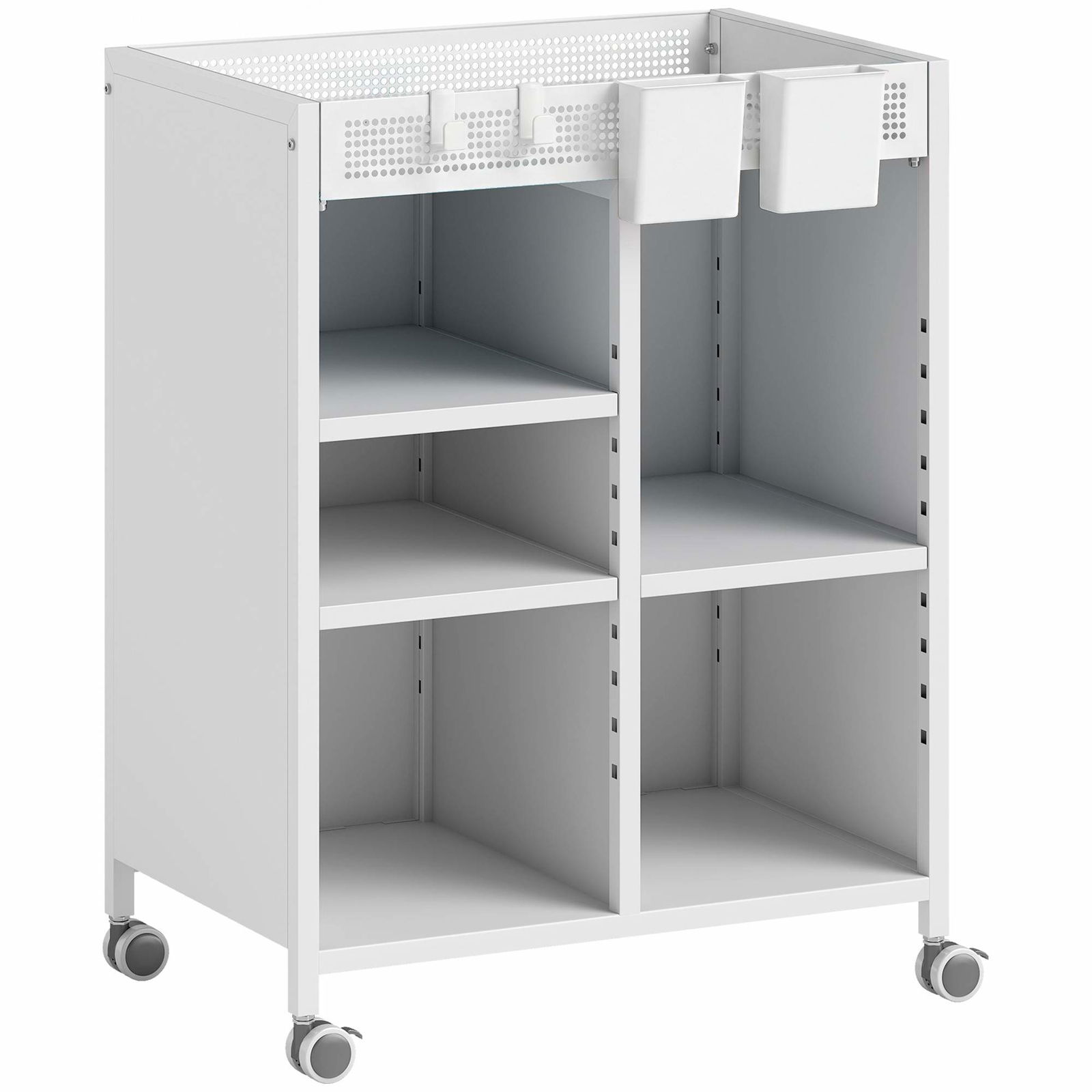 Rullende bogreol med justerbare hylder og kurve, hvid