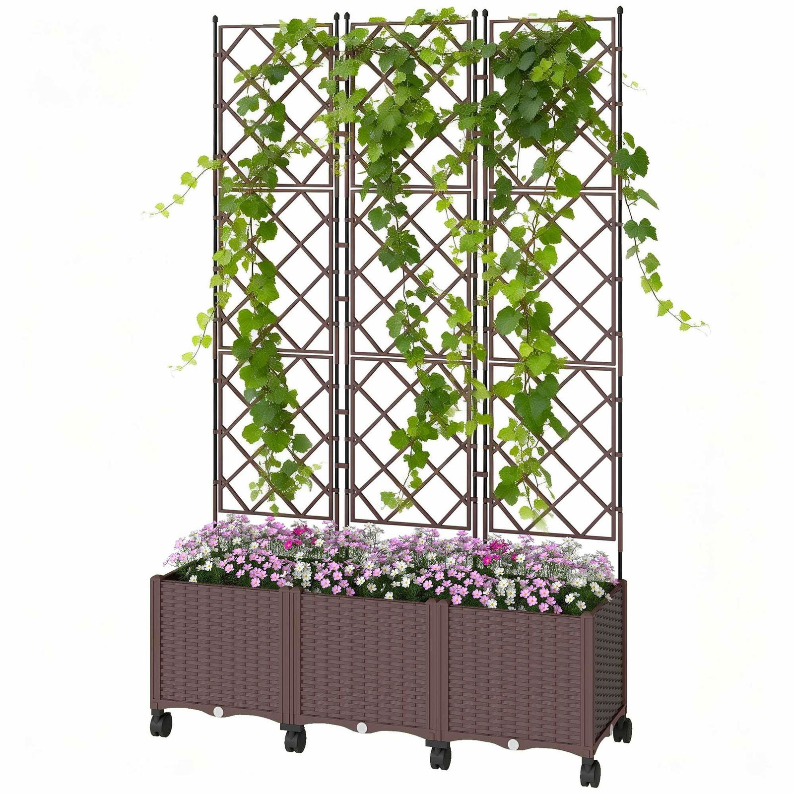 Haveplantekasse med espalier og selvvanding, mobil, 120x40x192 cm
