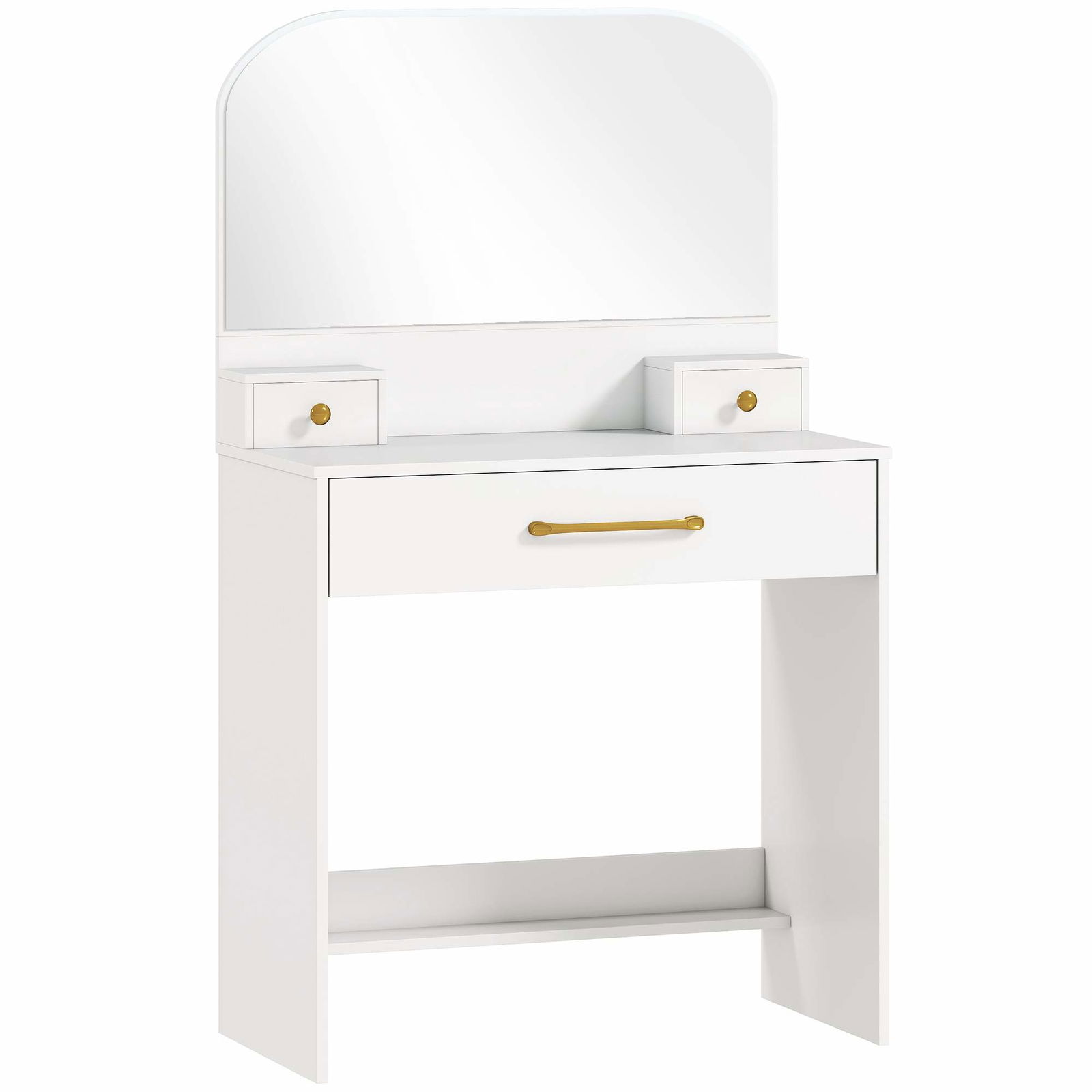Kompakt hvidt sminkebord med spejl og 3 skuffer
