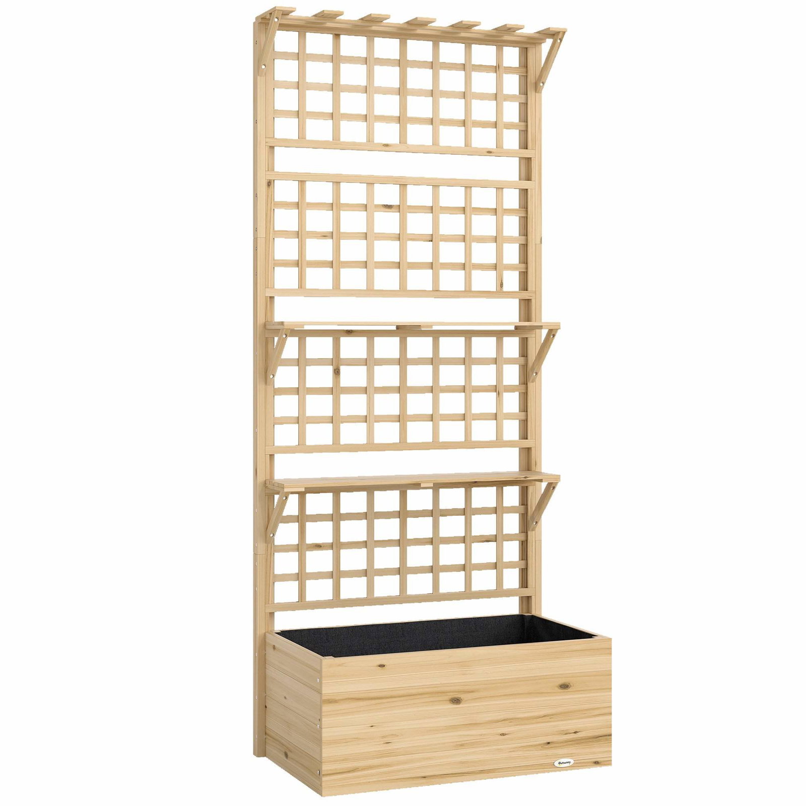 Højbed med espalier og hylder – Træ, 76x43,5x177 cm