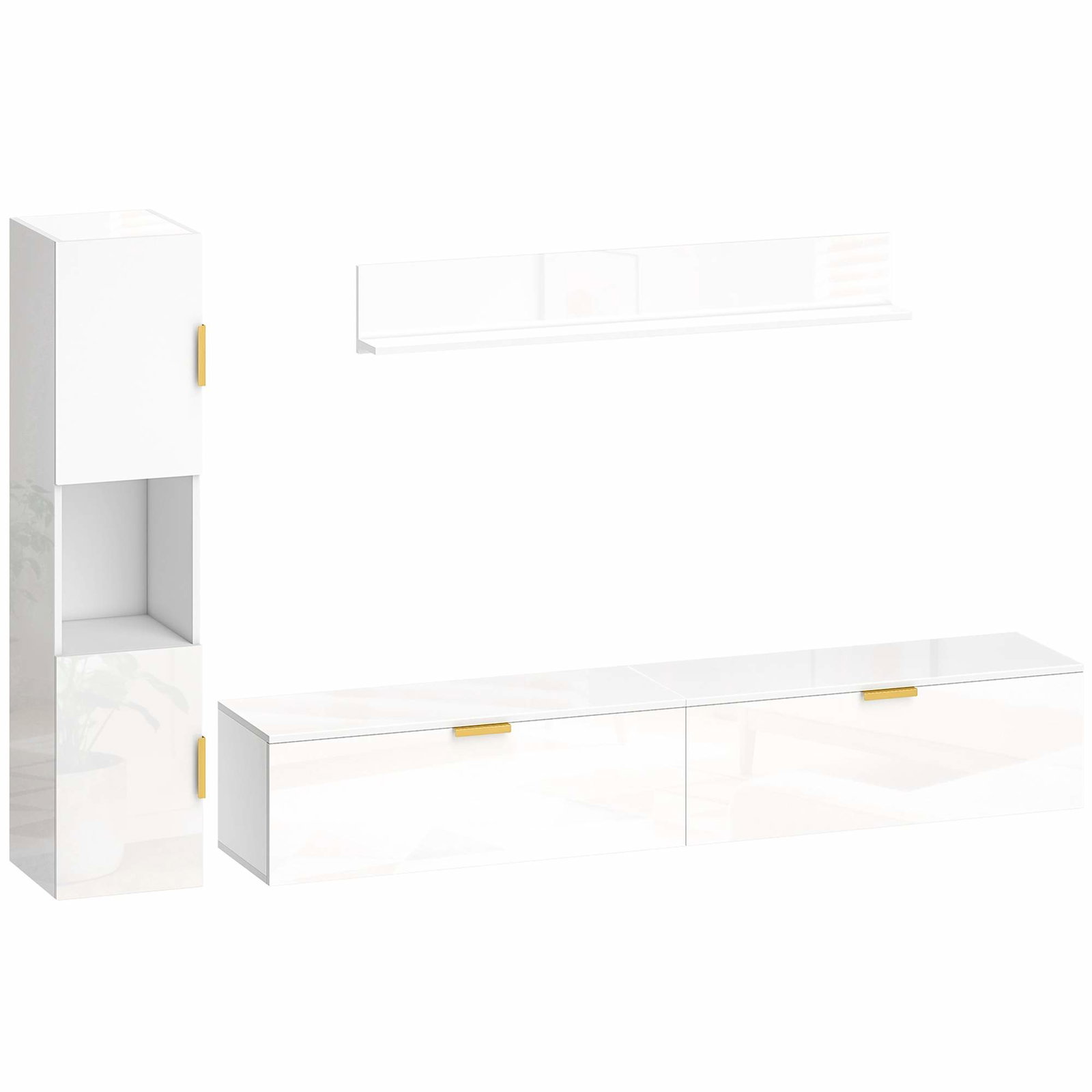 Svævende TV-bord med blank hvid finish – 180 cm