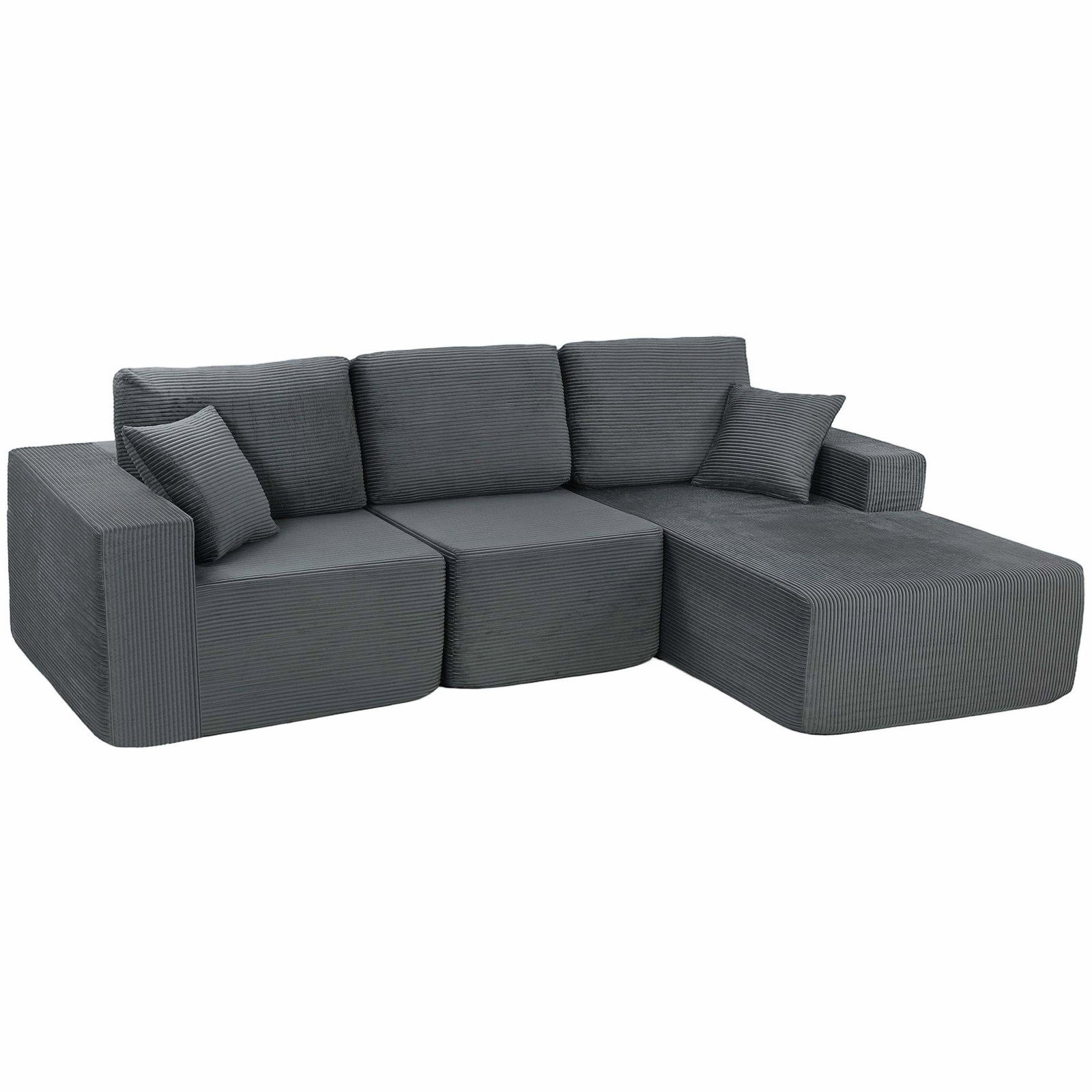 Modulær L-formet sovesofa, dyb sæde, mørkegrå snor