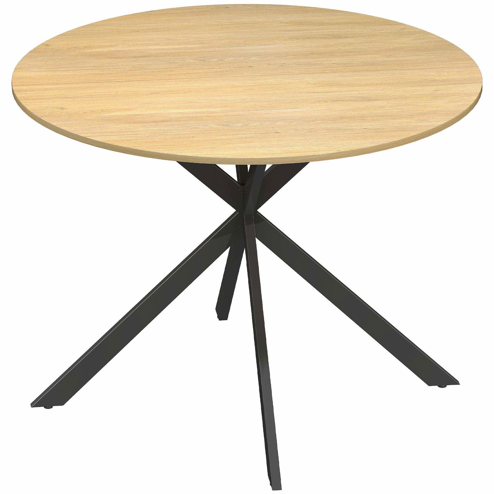 Rundt spisebord til 4 – industriel stil, egetræsfinish