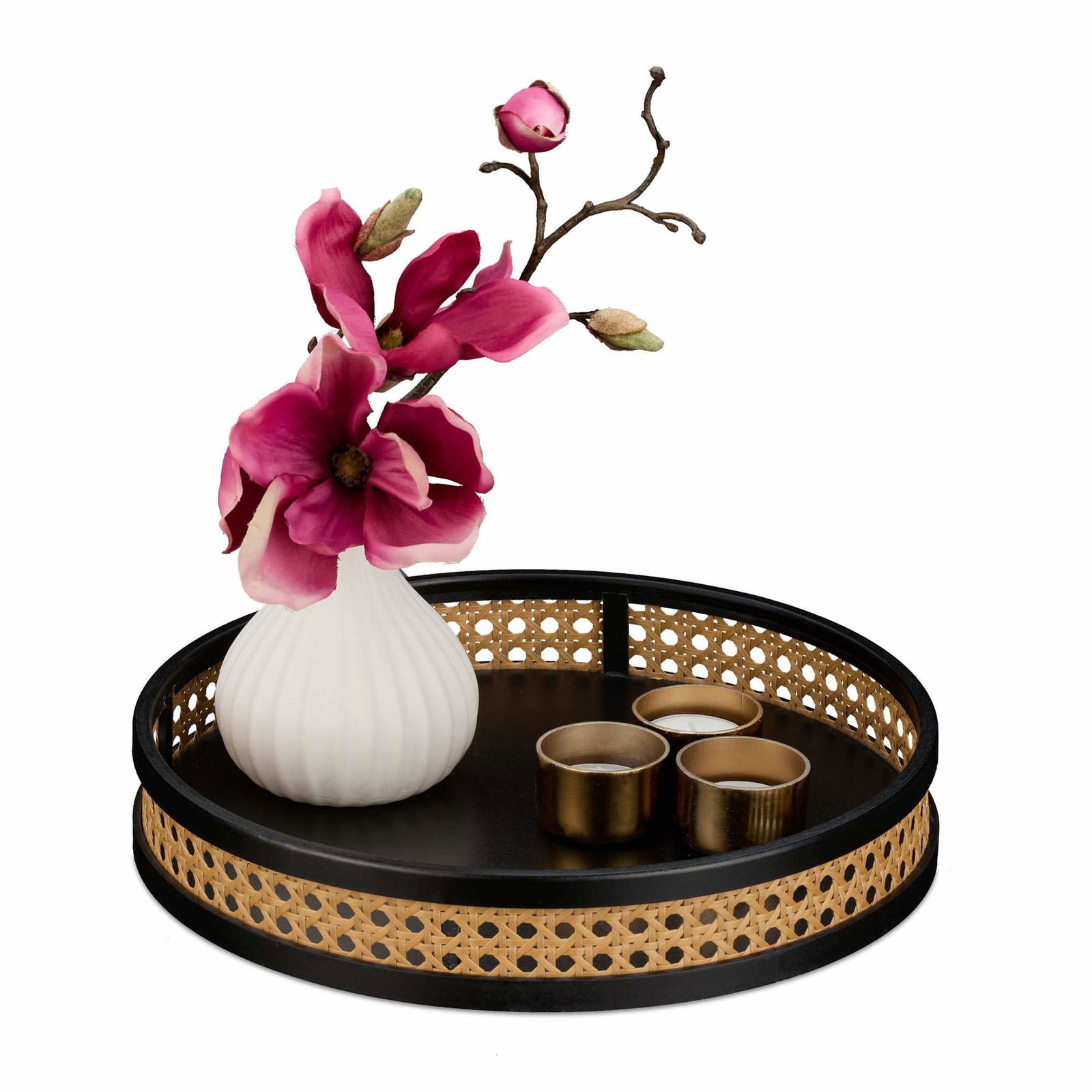 Træbakke med rottingkant – Dekorativ og alsidig