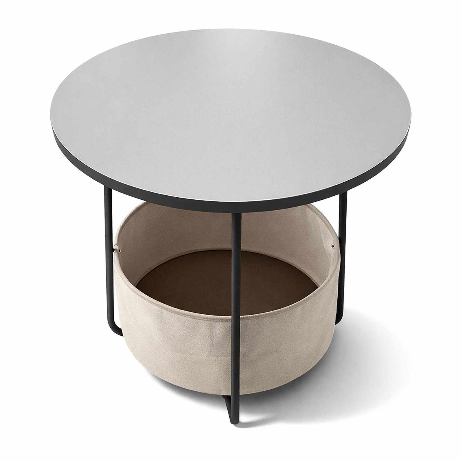 Rundt sidebord med opbevaringskurv – metalstel