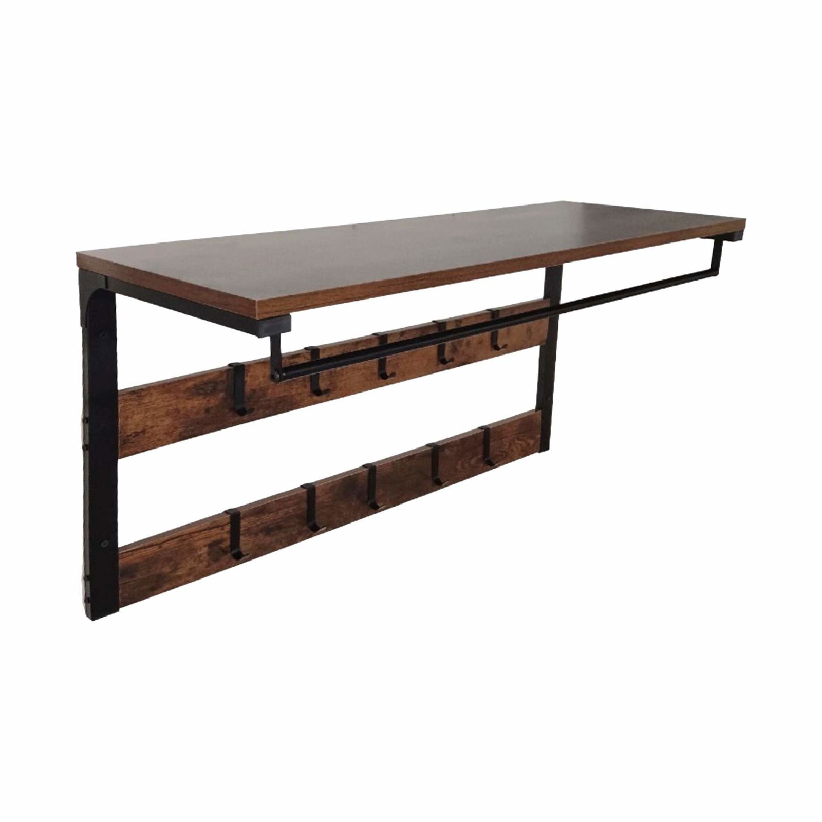 Vægknagerække med 10 kroge og hylde – industriel stil