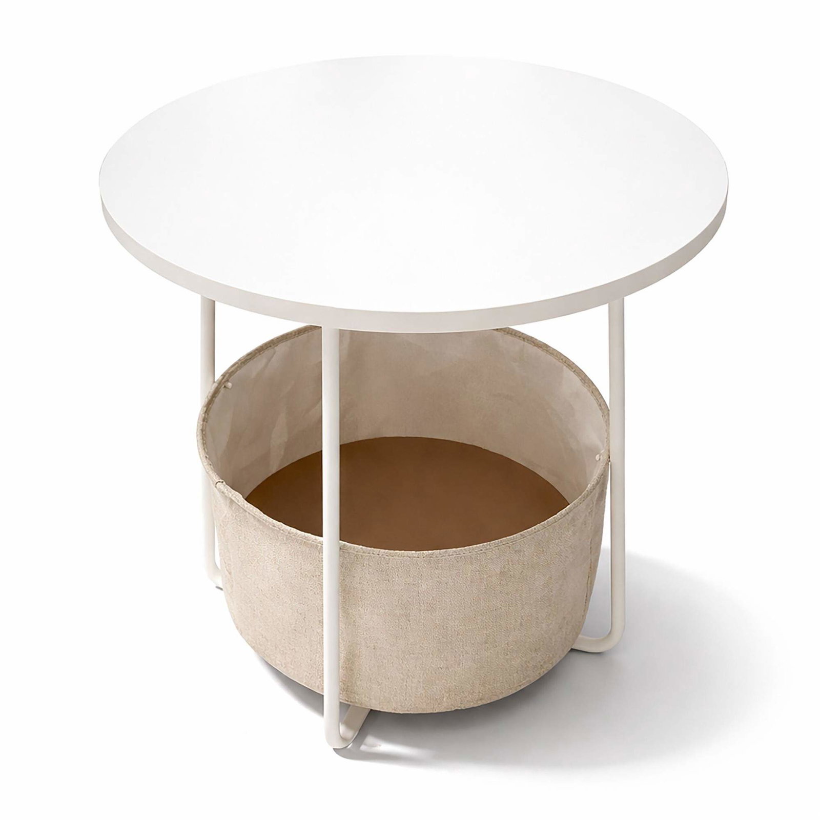 Rundt sidebord med opbevaringskurv – metalstel