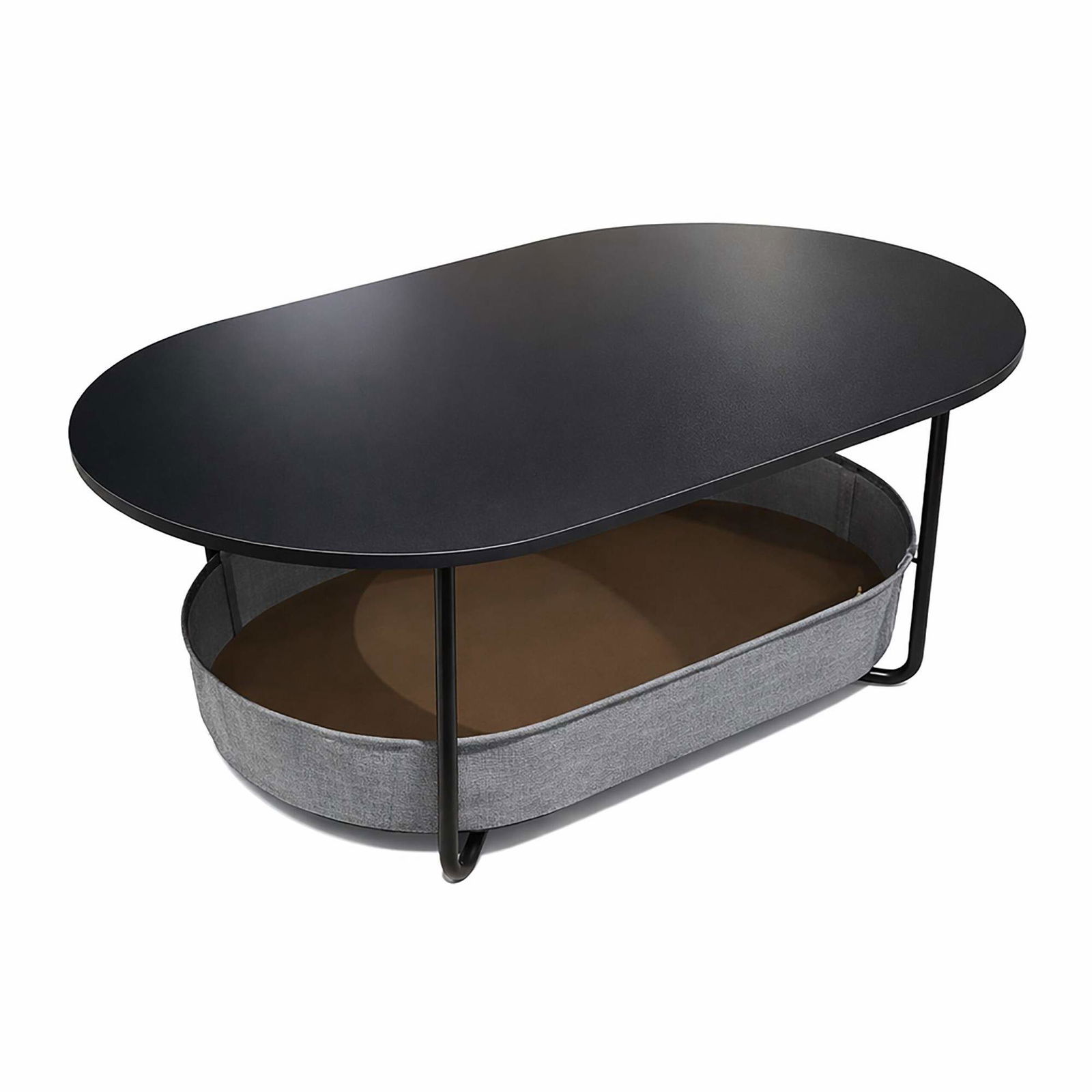 Ovalt sofabord med opbevaringskurv – moderne design