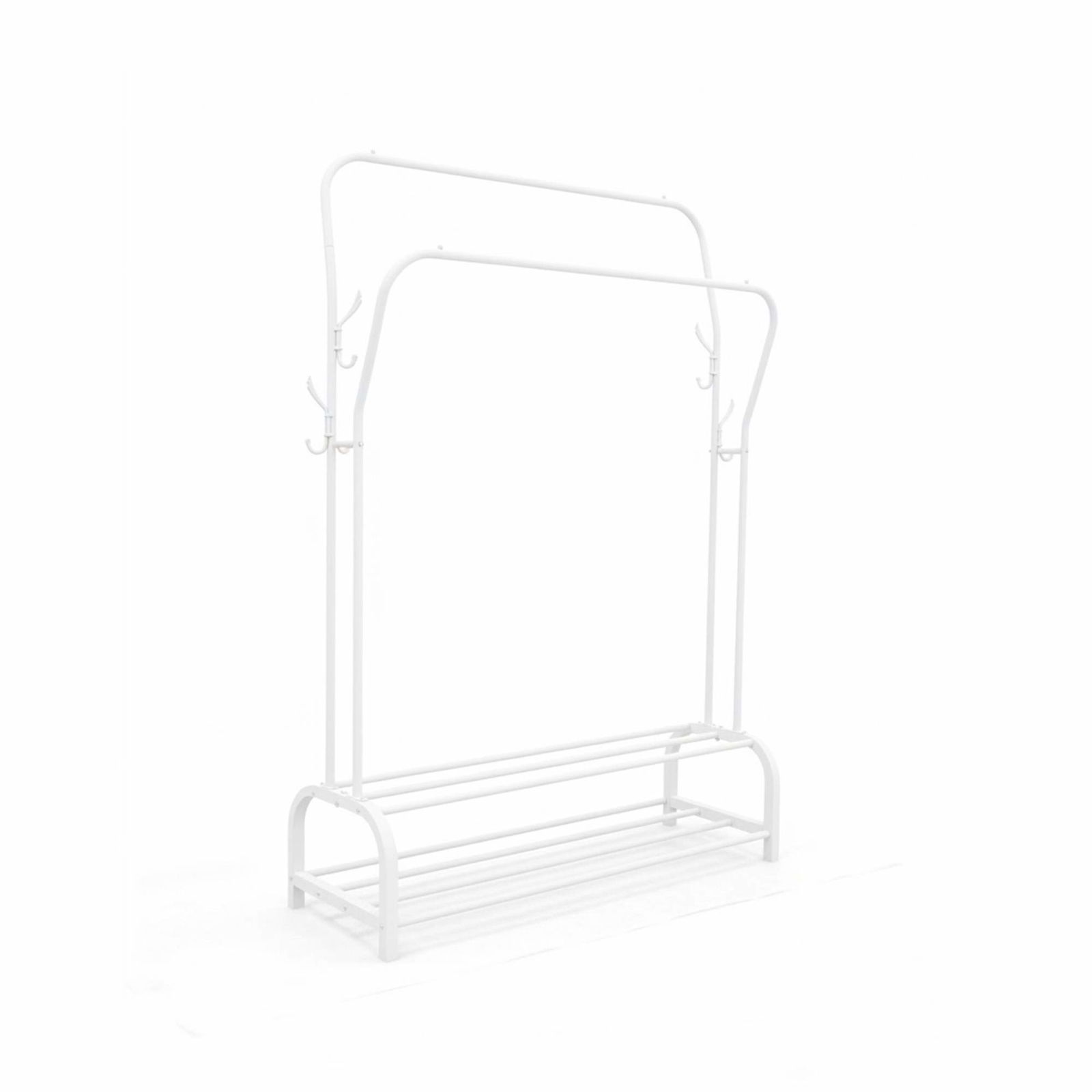 Klädställning i järn – 2 skenor, 2 hyllor, sidokrokar | Hem & Hobby | Pryloteket