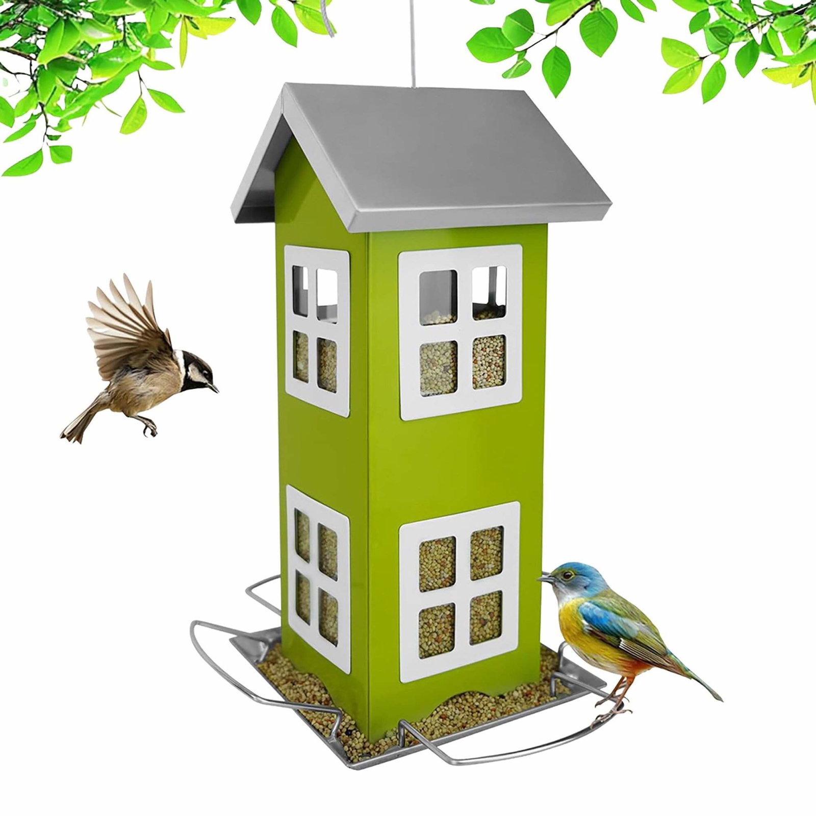 Hængende metalfuglehus med aftageligt tag