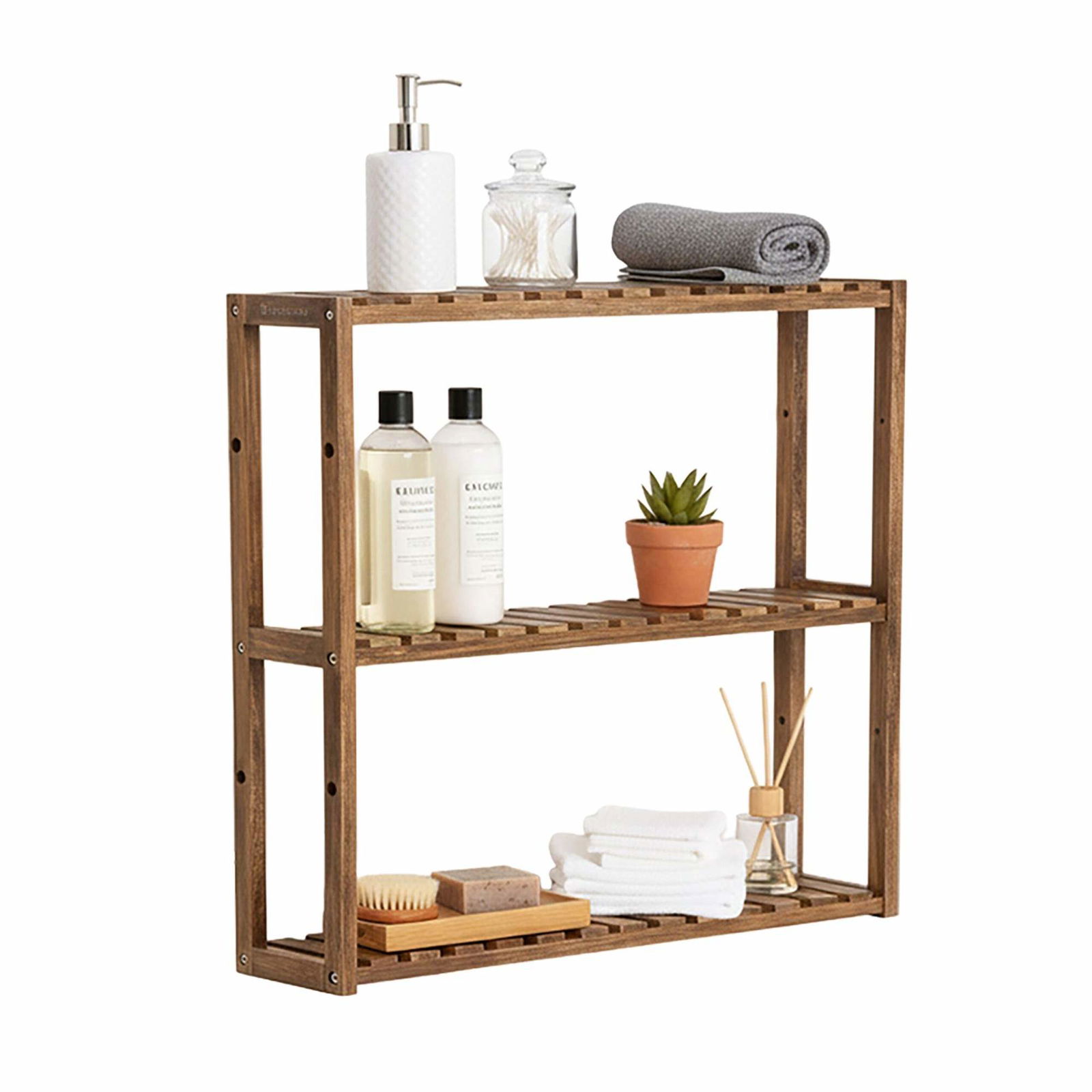 Vägghylla i akaciaträ – förvaringslösning med 3 våningar | Hem & Hobby | Pryloteket