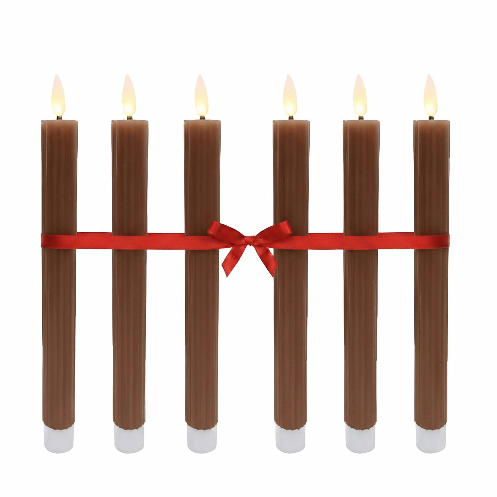 LED-koniske lys, flammeløse, ægte voks, sæt med 6