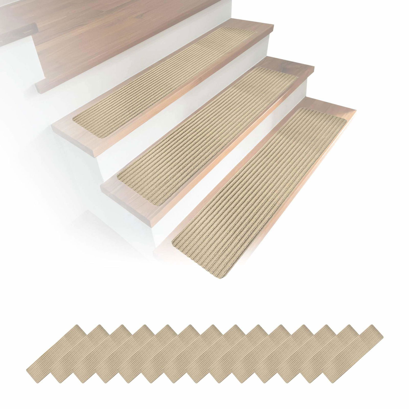 Rektangulære selvklæbende trappemåtter, 16 stk., 75x20 cm